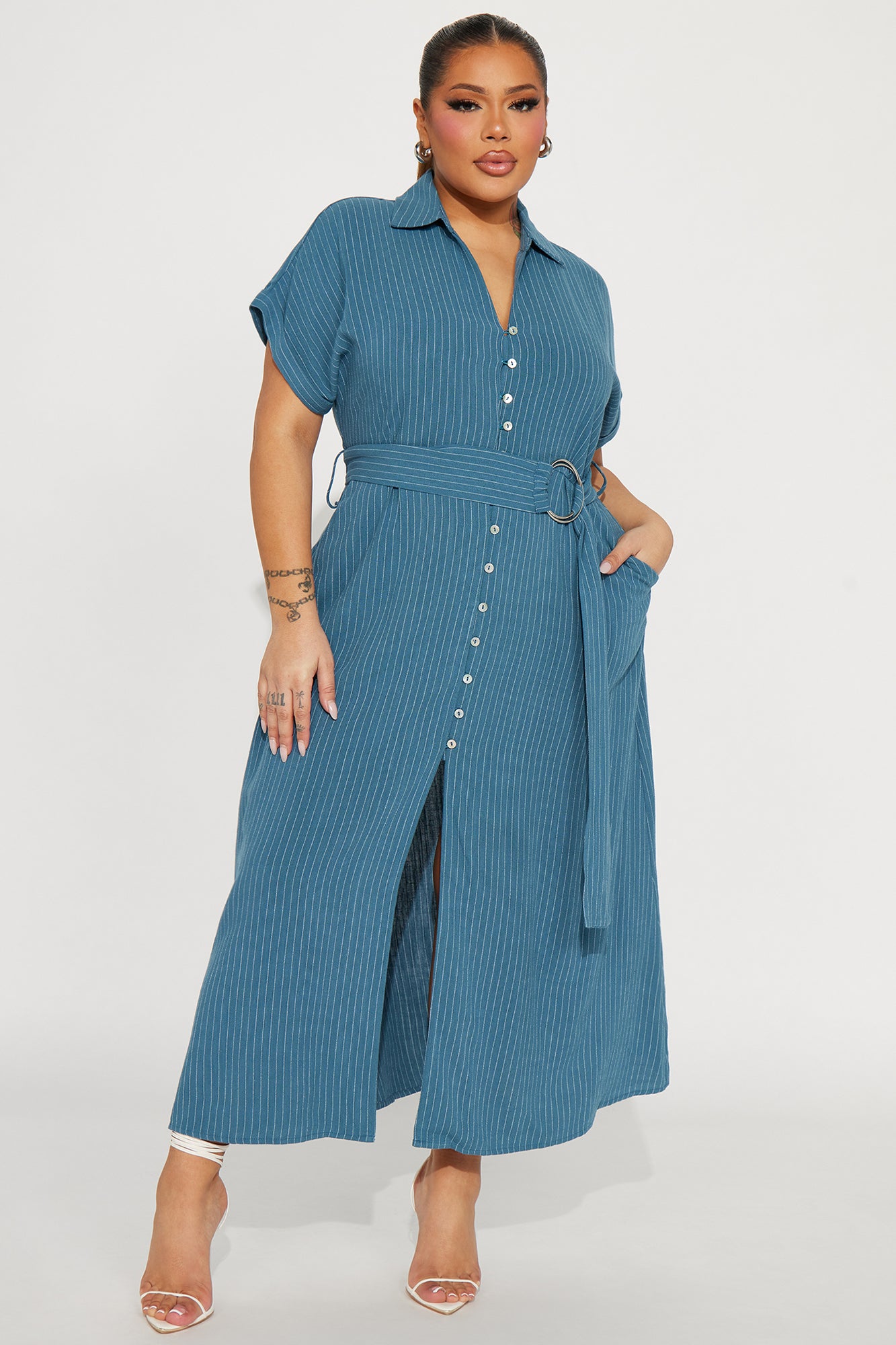 Eliza Button Up Maxi Dress - Blue - Image 4