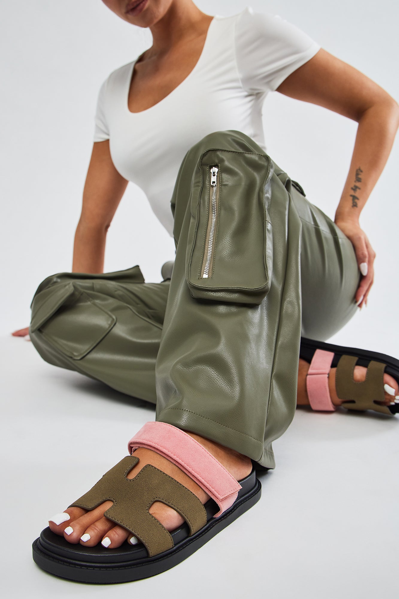 Agnes Flat Sandals - Khaki/combo - Image 3