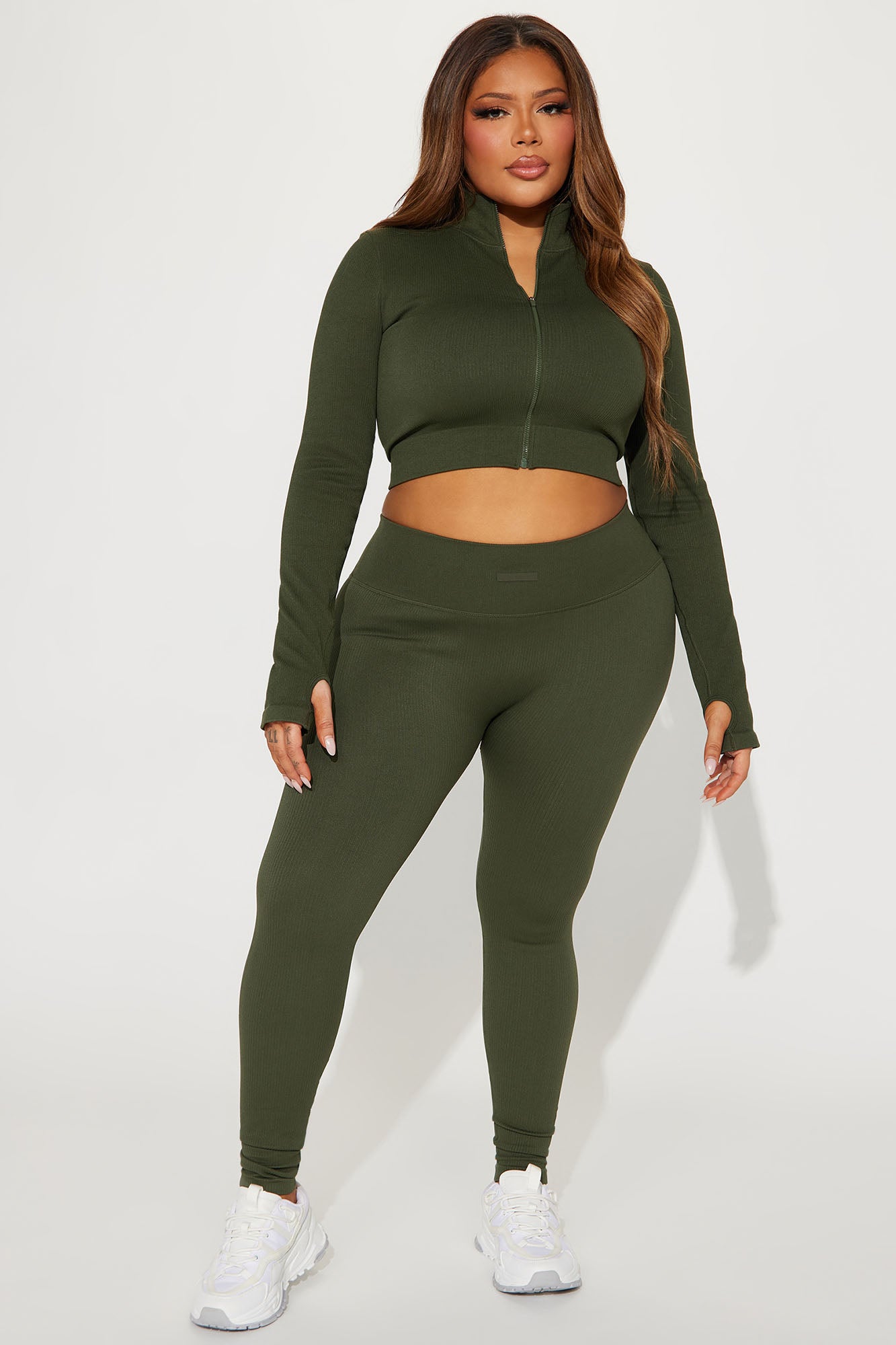 Fighter Ribbed Active Legging In Infinity Seamless - Olive - Image 4