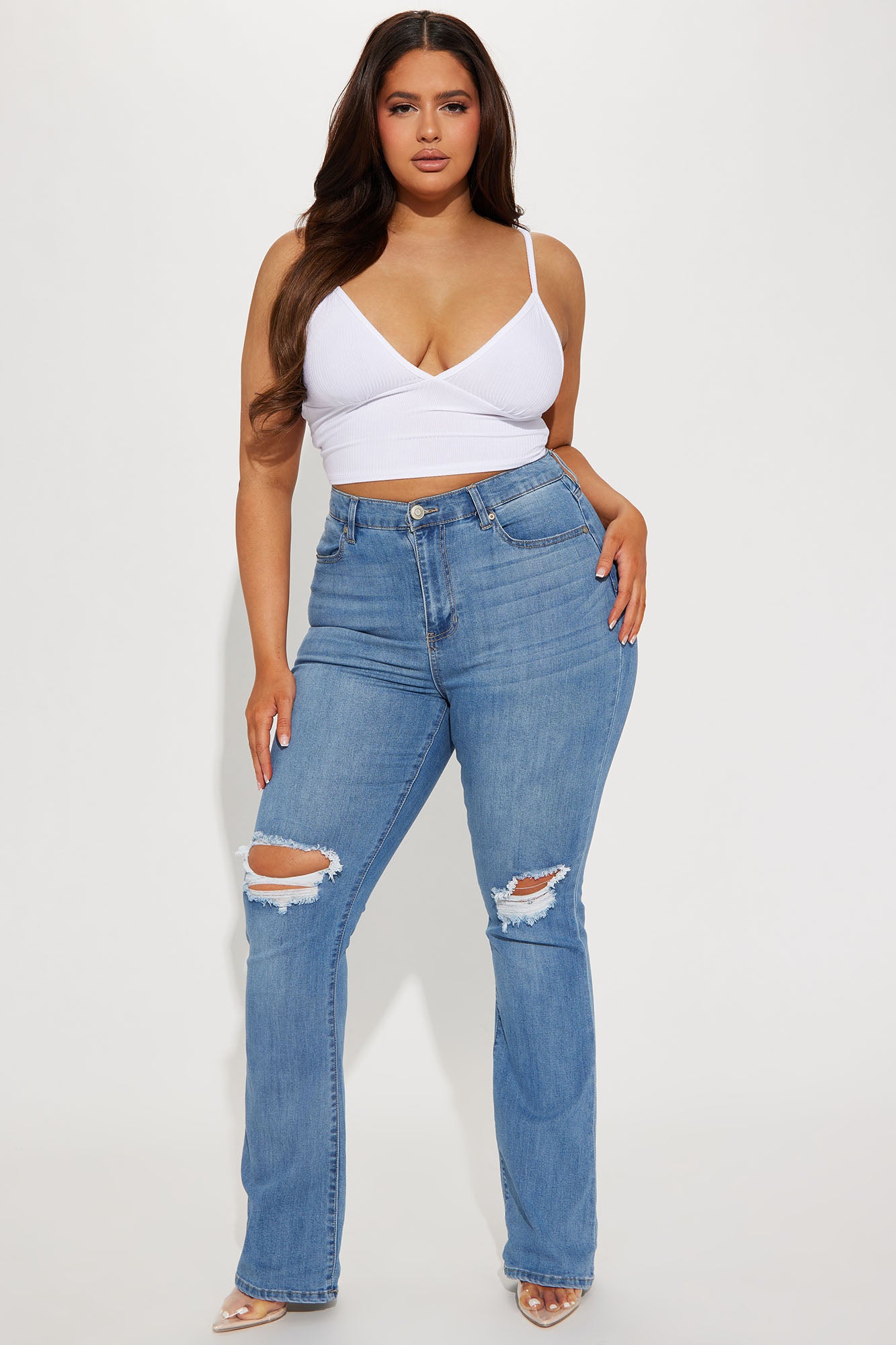 Jessie Mid Rise Distressed Bootcut Jean - Light Blue Wash - Image 10