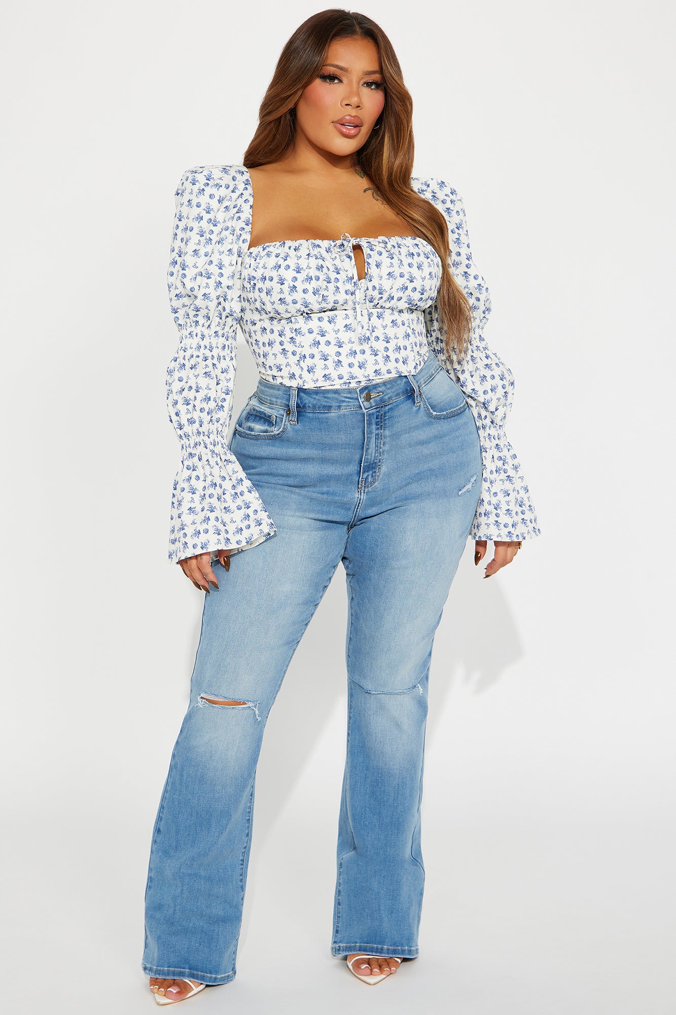 Ivy Floral Corset Top - White/Blue - Image 5
