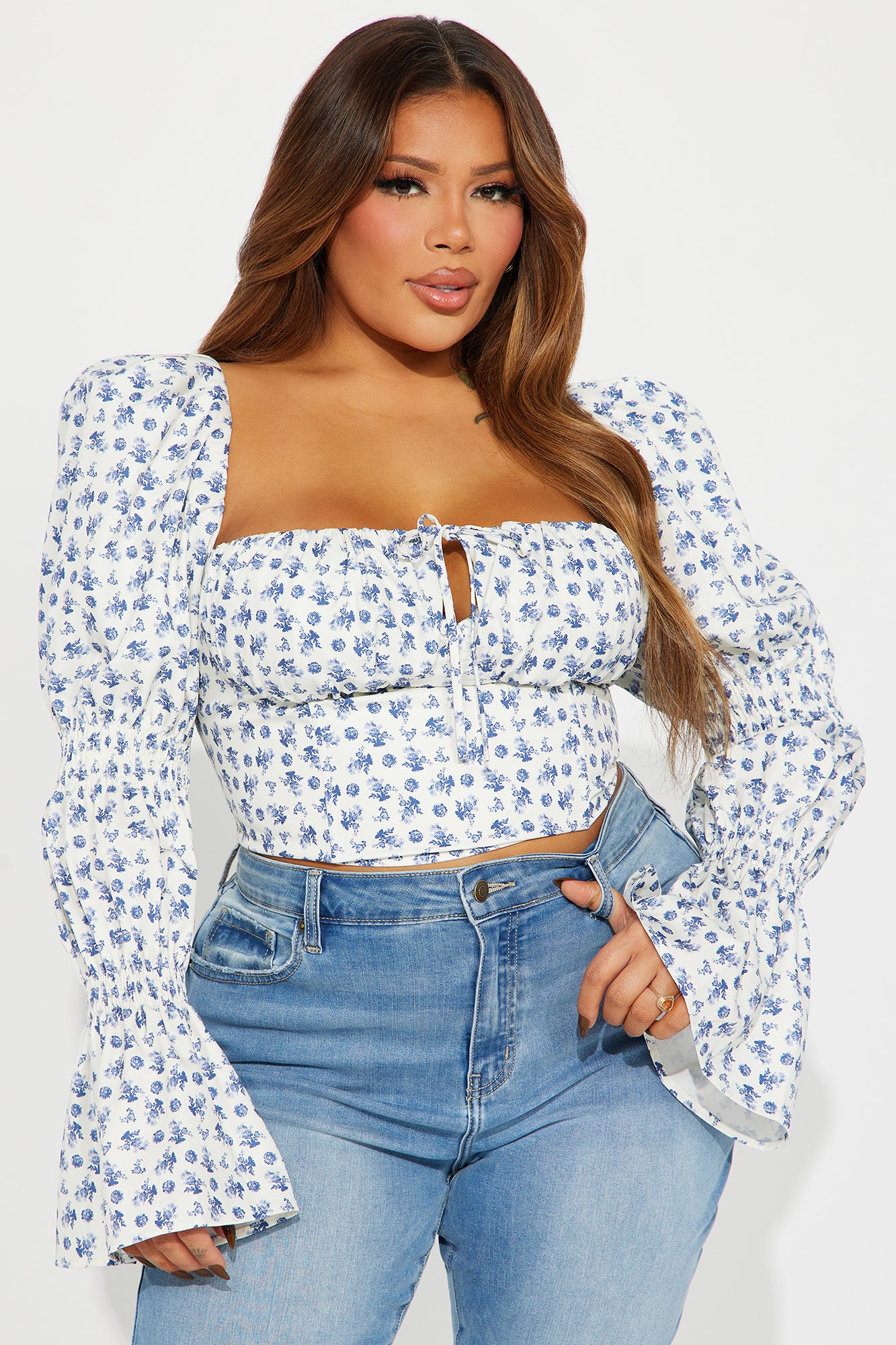 Ivy Floral Corset Top - White/Blue - Image 4