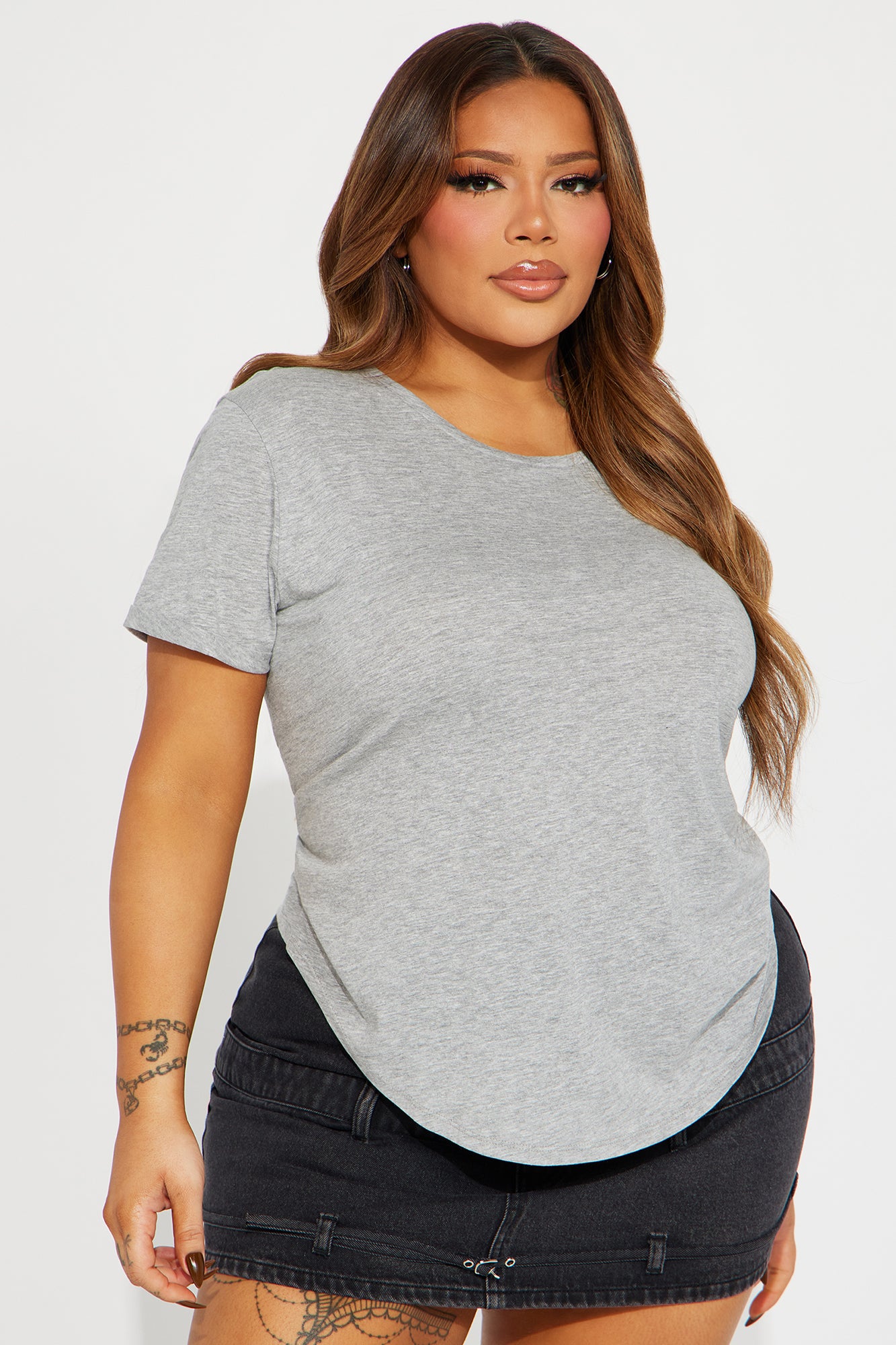 Annie Cuffed Short Sleeve Top - Heather Grey - Image 4