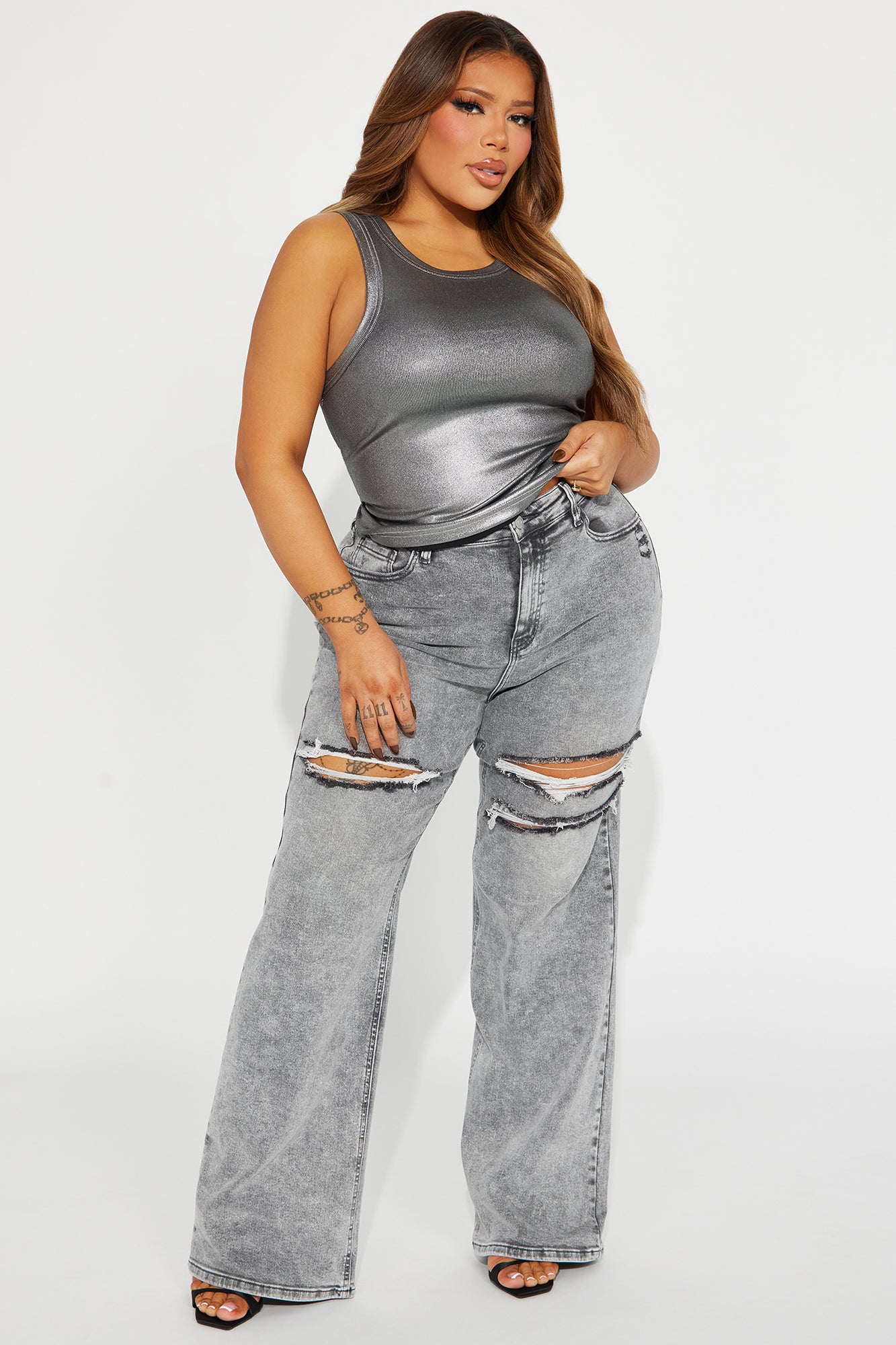 Remi Ripped Stretch Baggy Jeans - Grey - Image 4