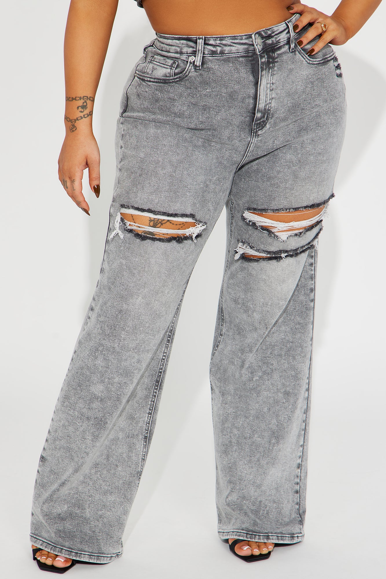 Remi Ripped Stretch Baggy Jeans - Grey - Image 5