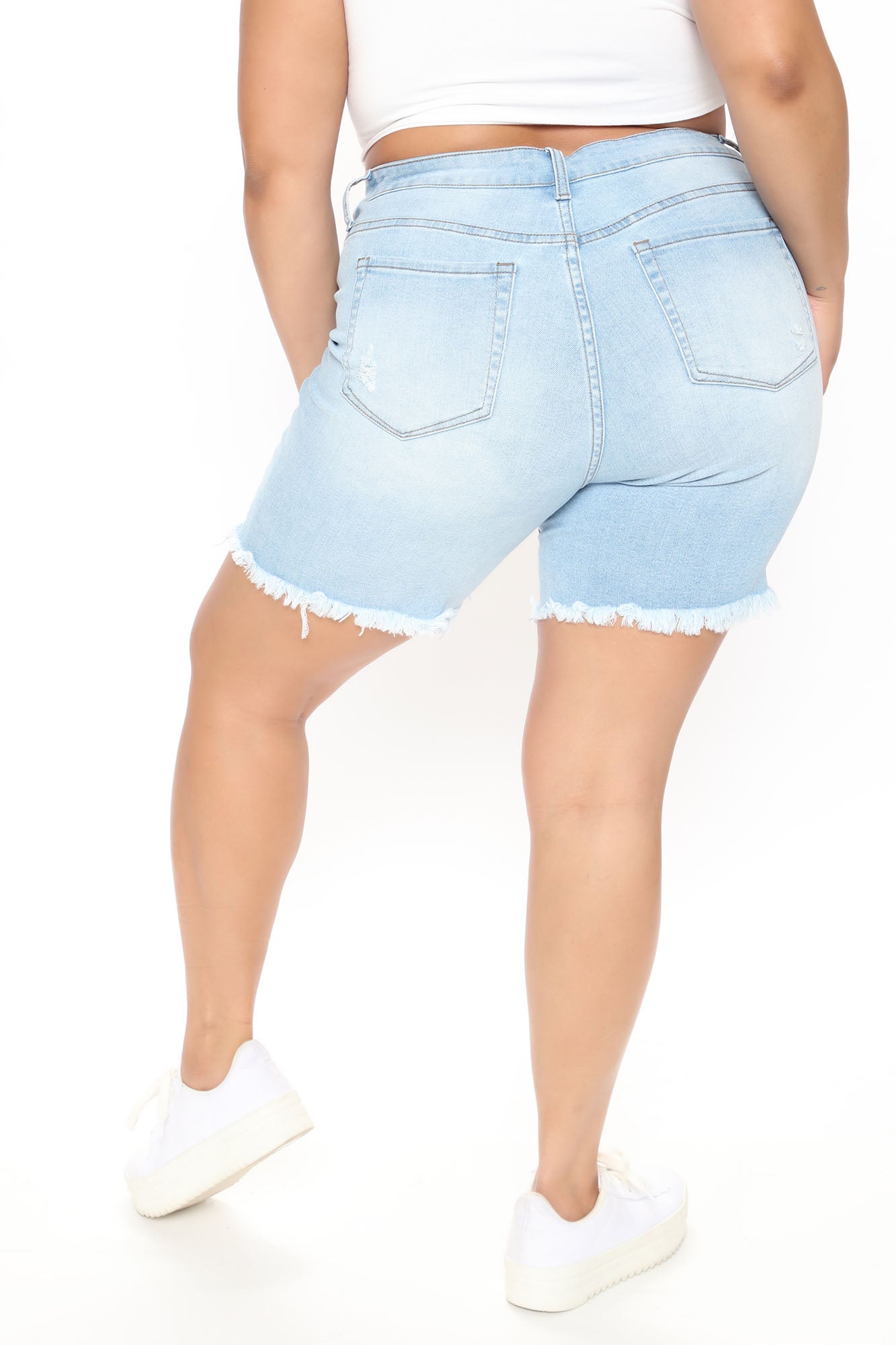 The Mixer Distressed Denim Bermudas - Light Blue Wash - Image 6