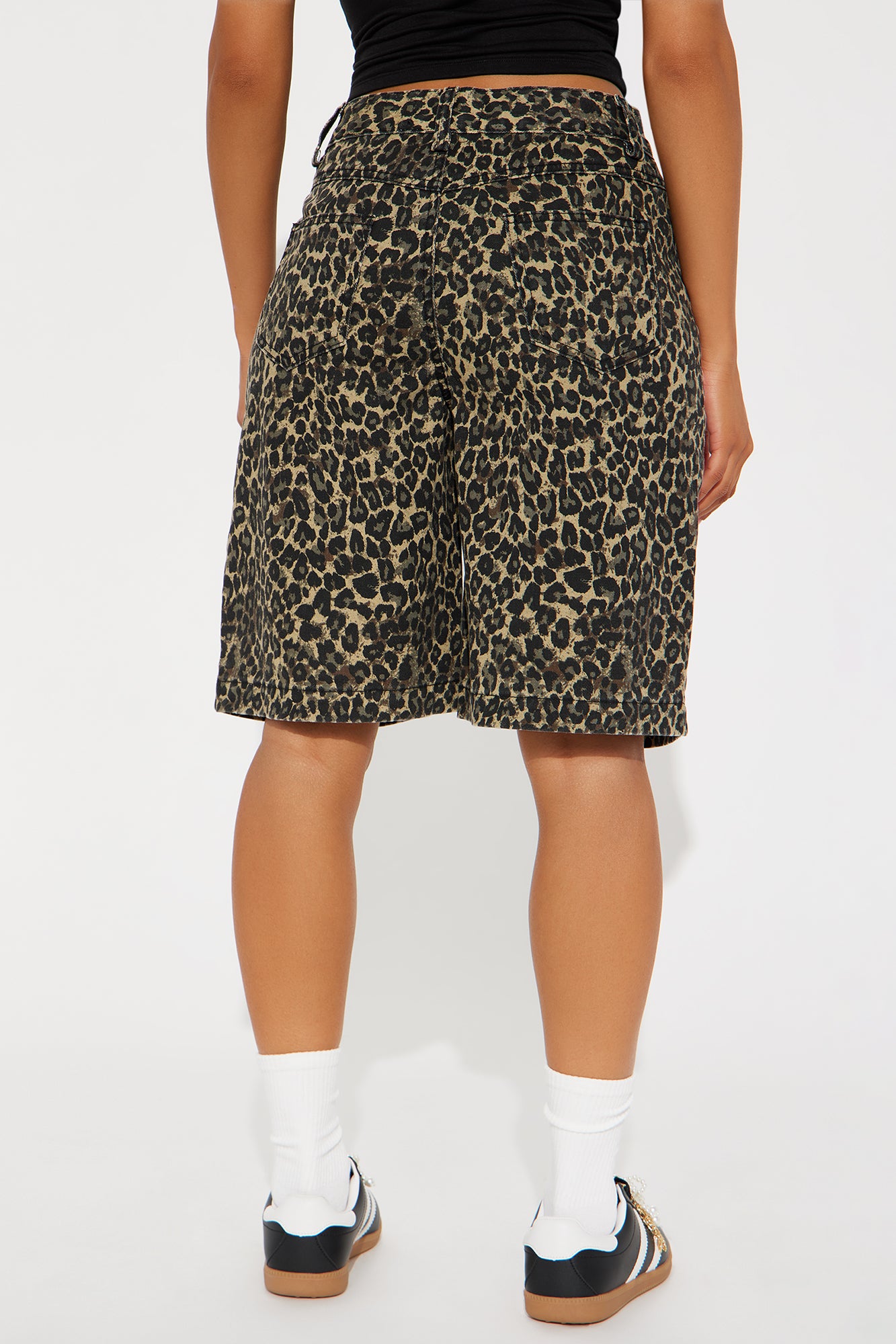 Wild Attraction Non Stretch Leopard Denim Bermuda Shorts - Brown/combo - Image 3