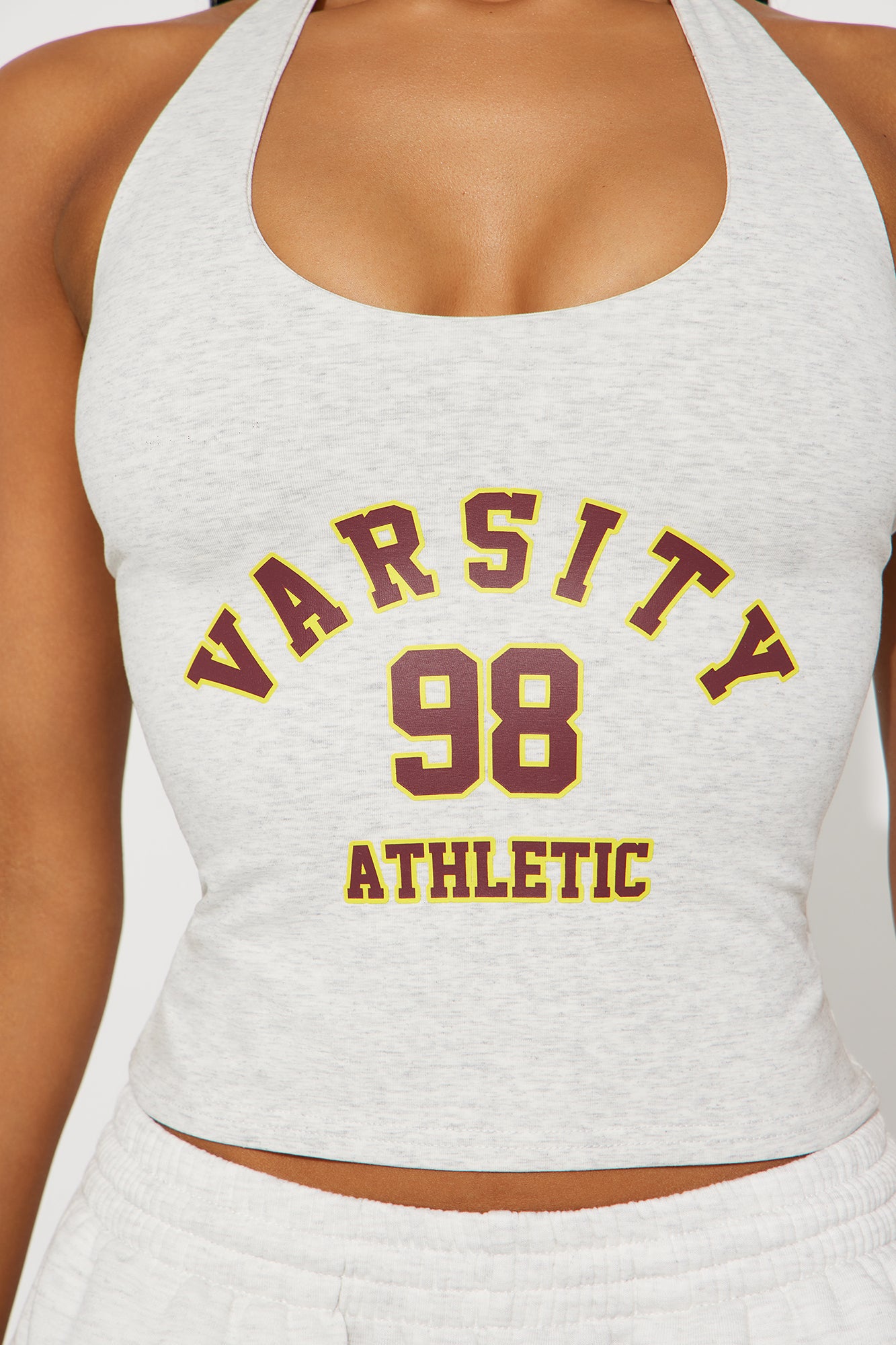 Izabel 98 Varsity Halter Top - Heather Grey - Image 3