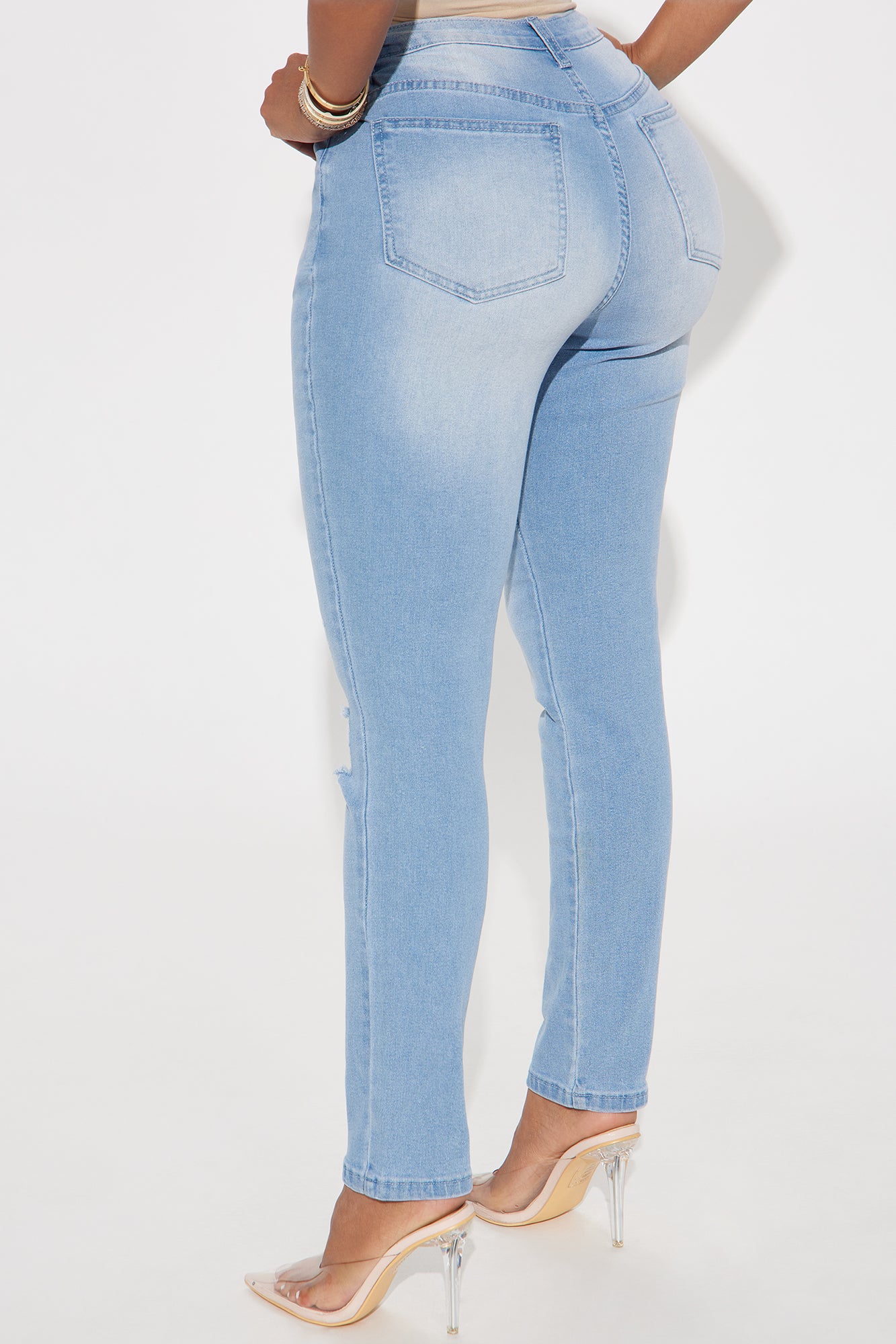 Call It Love Stretch Ripped Skinny Jeans - Light Wash - Image 3
