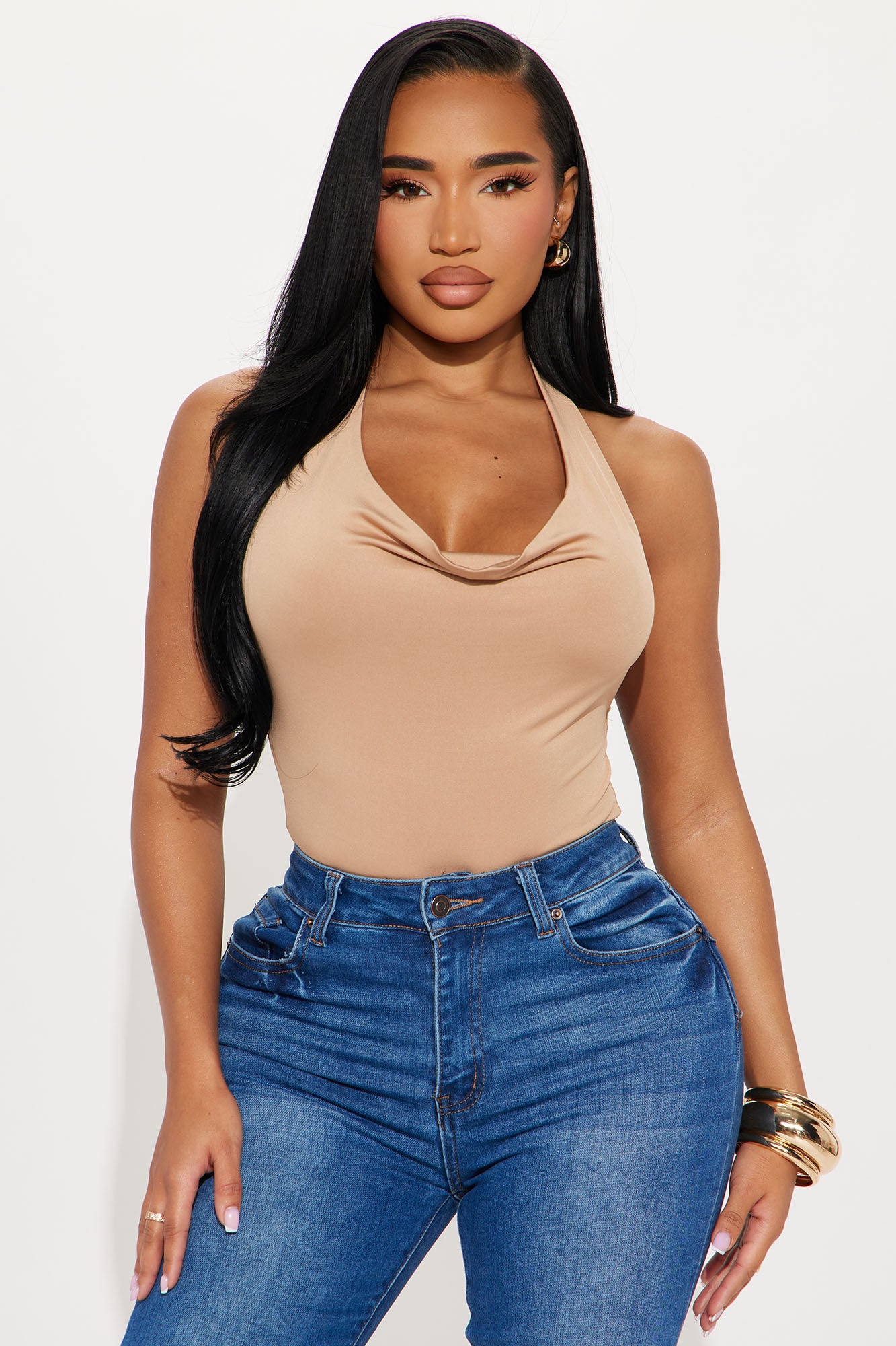 Talia Cowl Neck Bodysuit - Taupe - Image 5