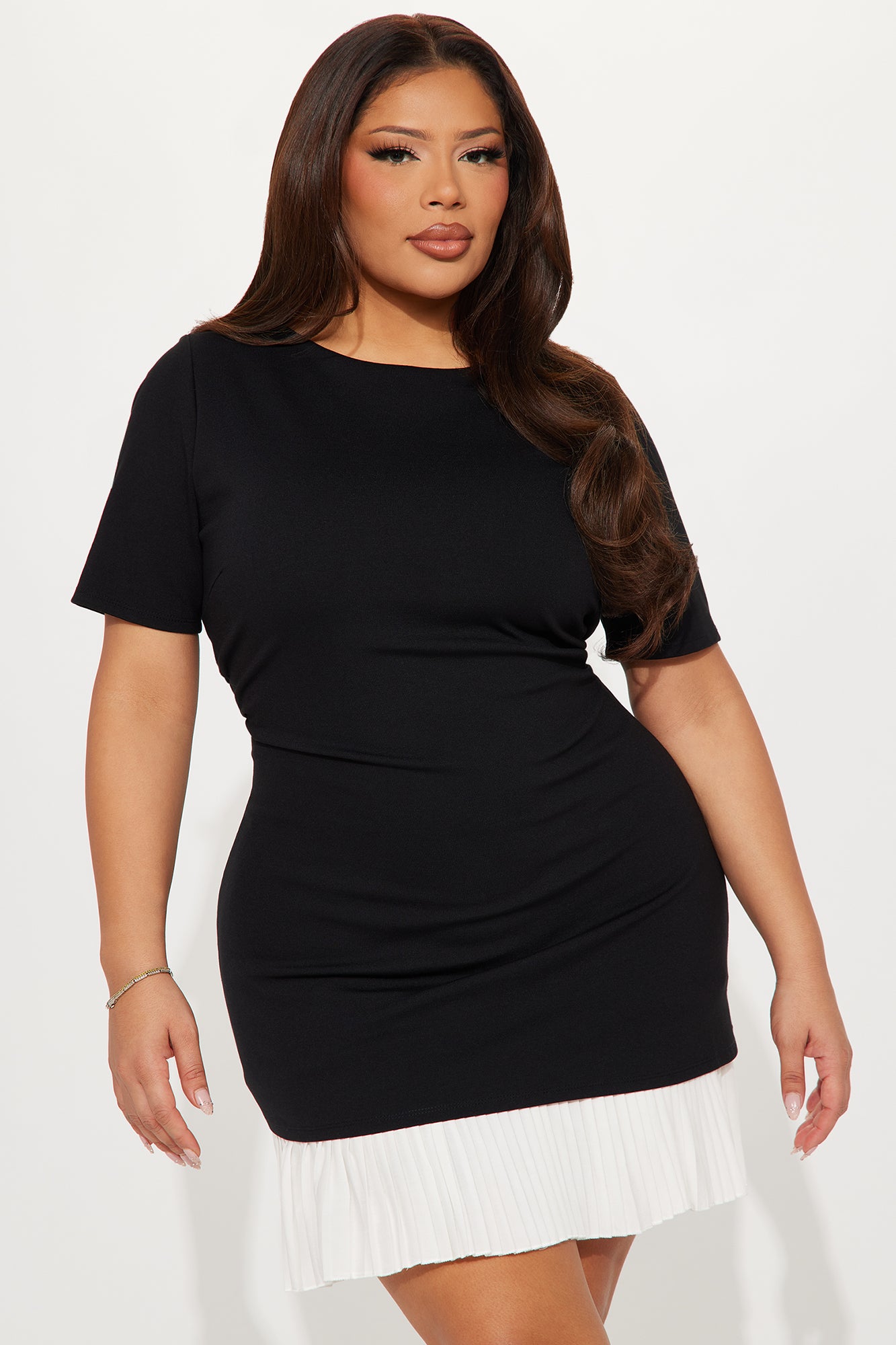 Bea Pleated Micro Mini Dress - Black/White - Image 4