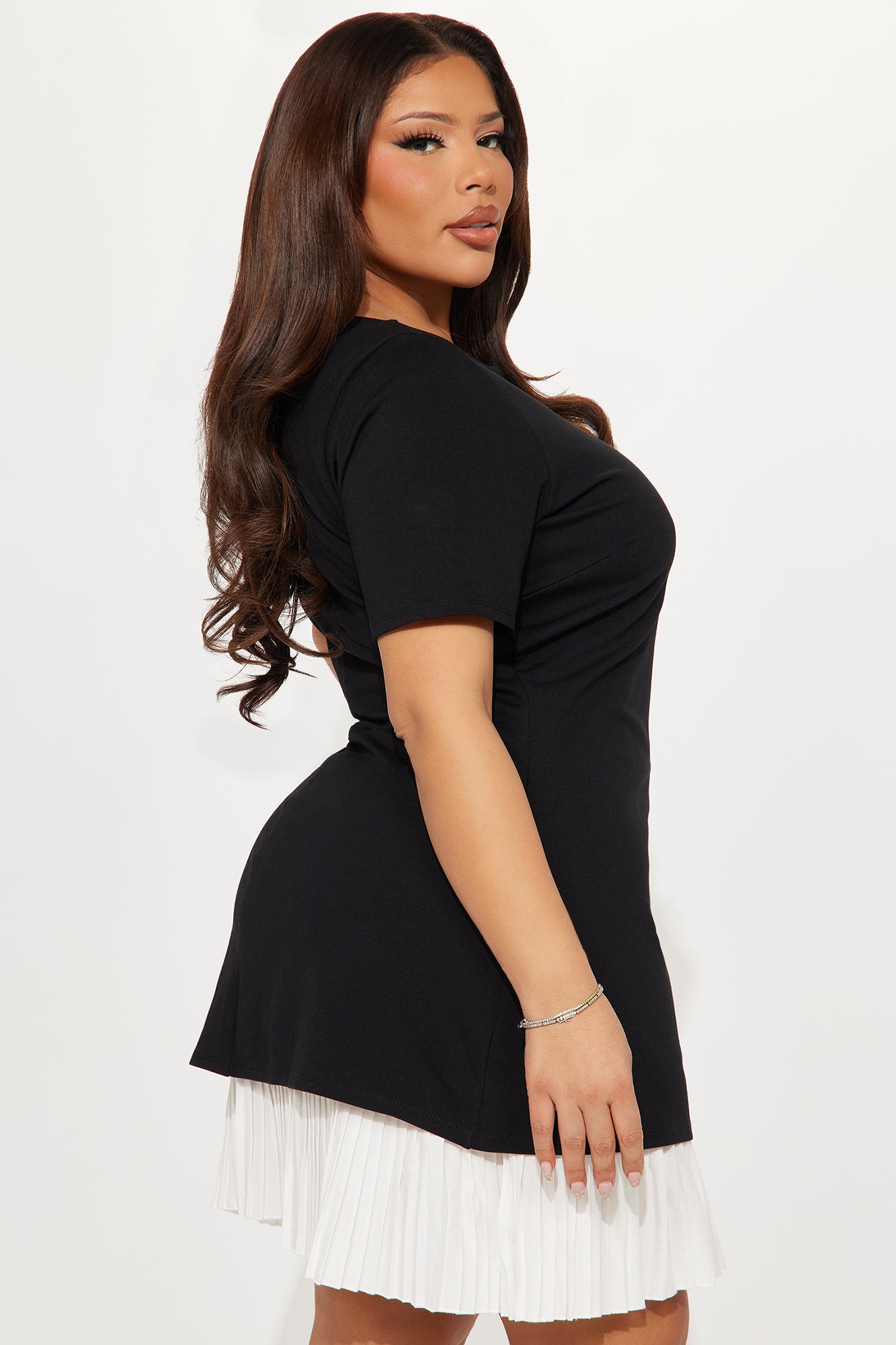 Bea Pleated Micro Mini Dress - Black/White - Image 6