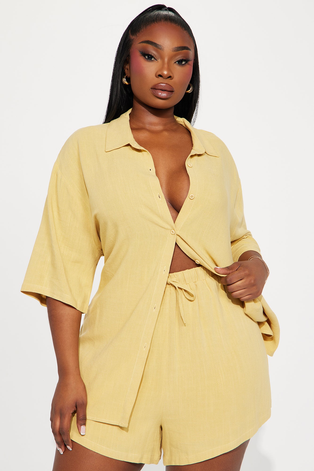 No Secrets Linen Short Set - Yellow - Image 5