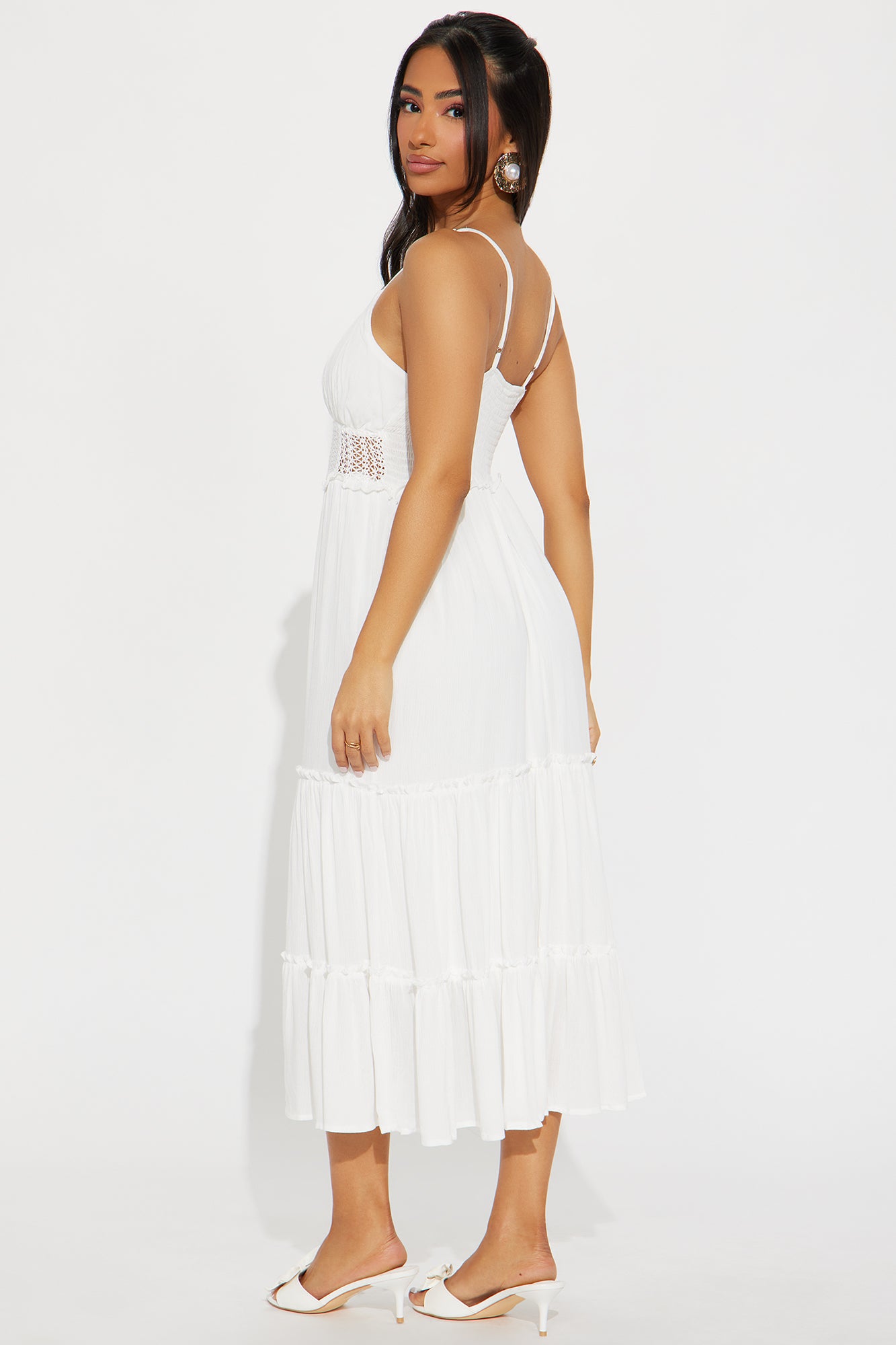 Callie Tiered Midi Dress - Off White - Image 3