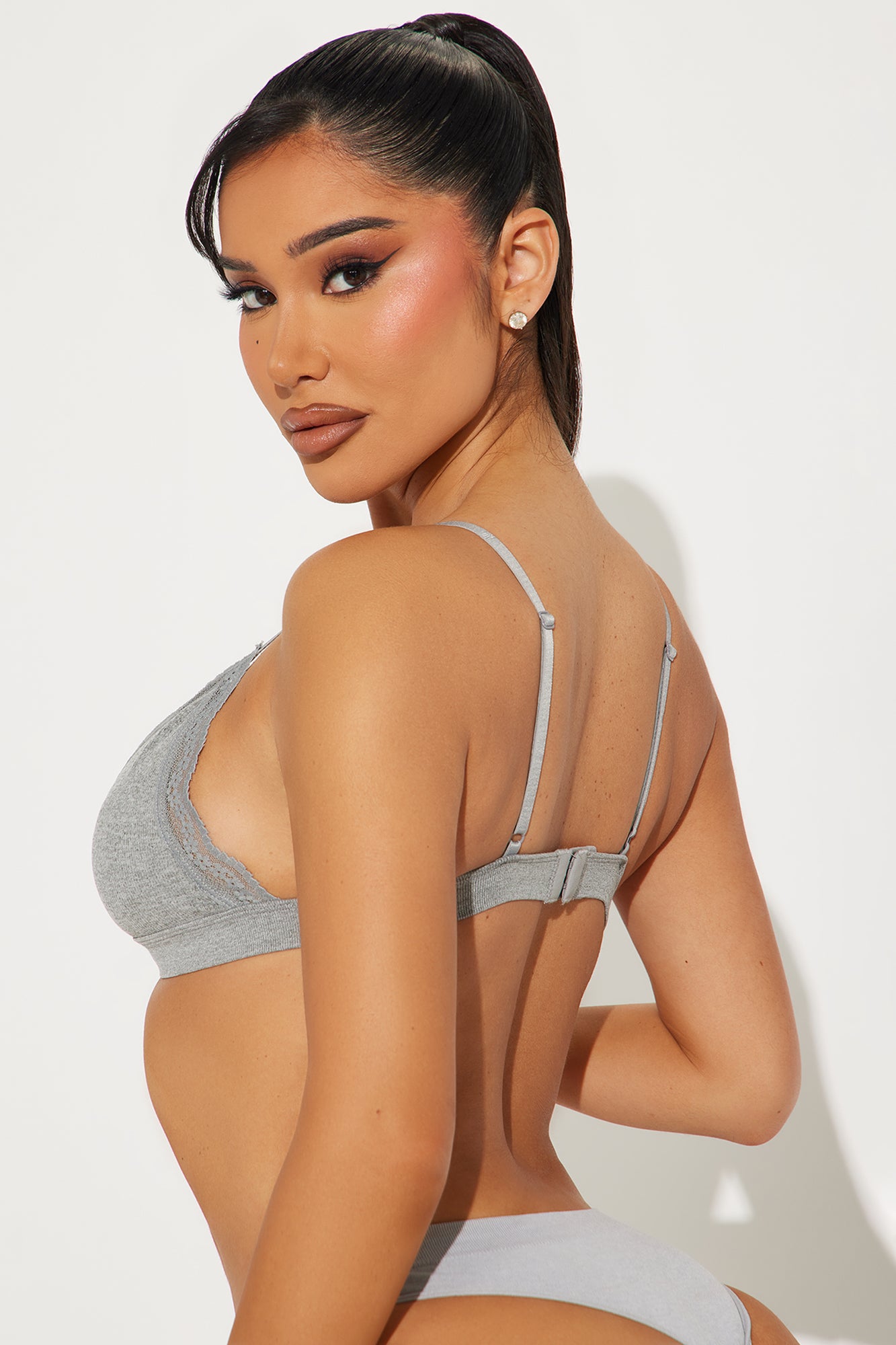 Close To You Seamless Ribbed Triangle Bralette - Heather Grey - Image 3