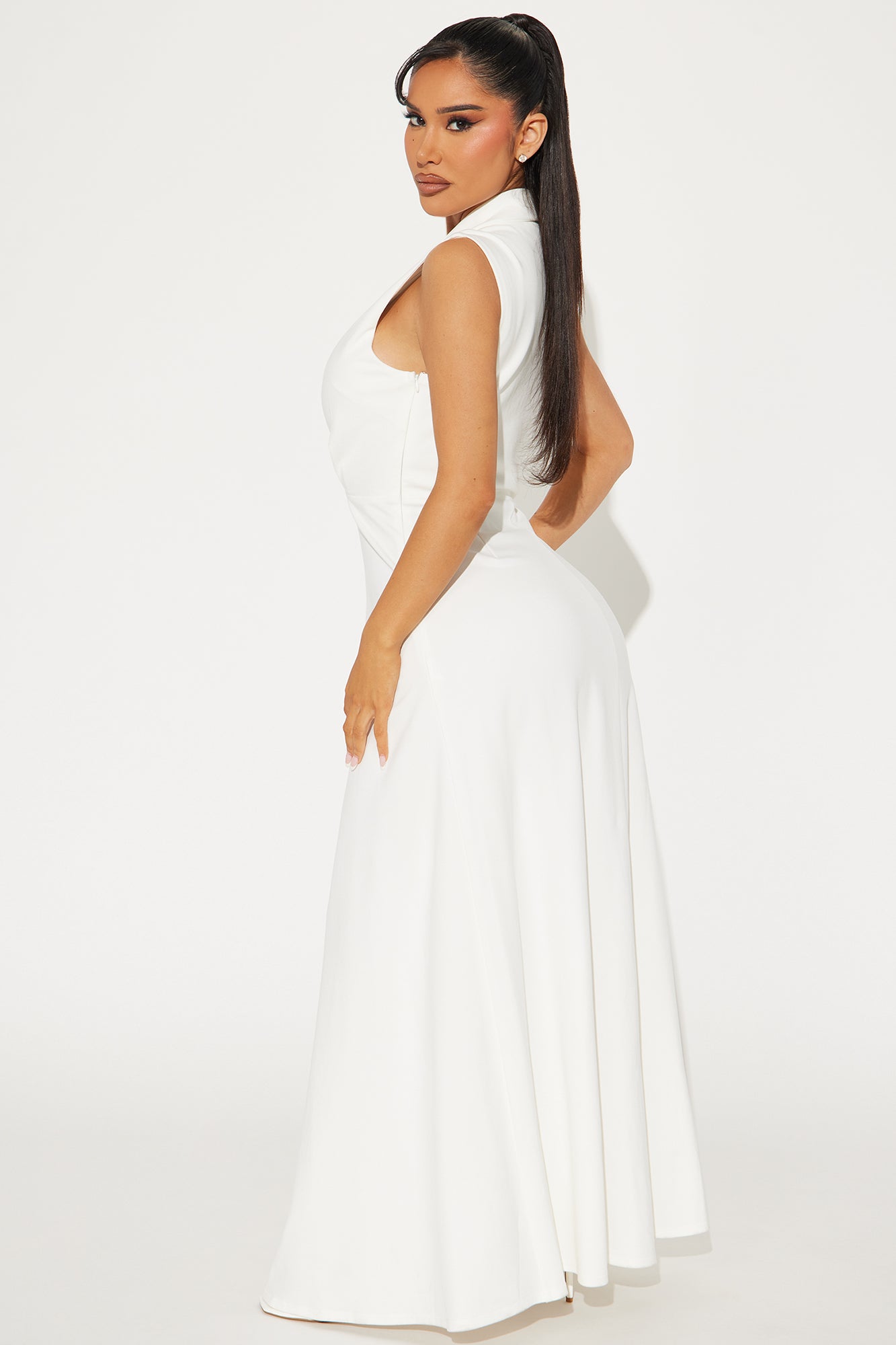 The Mia Ponte Sleeveless Maxi Dress - Off White - Image 3