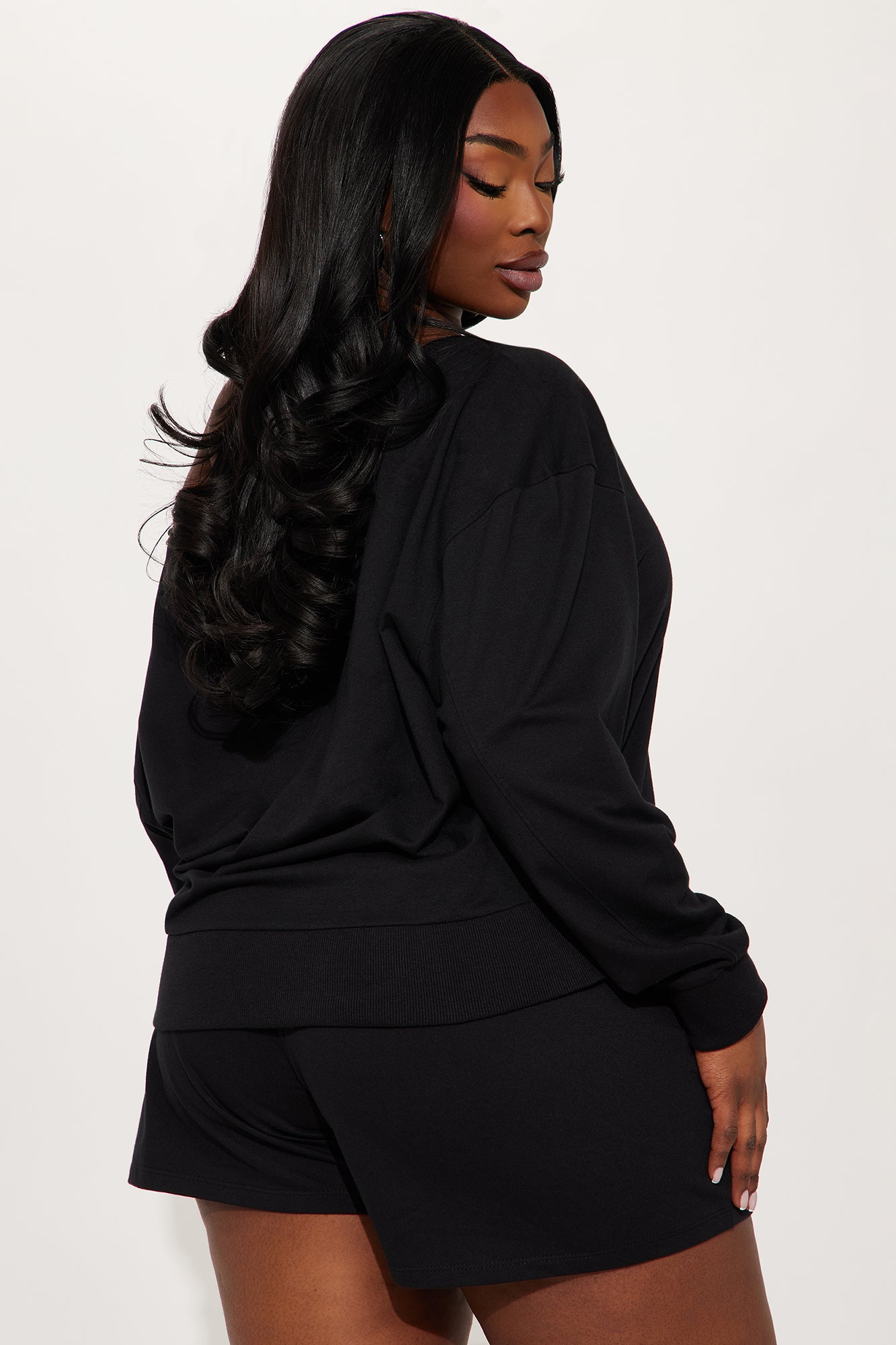Unwind Washed Off Shoulder Short Set - Black - Image 6