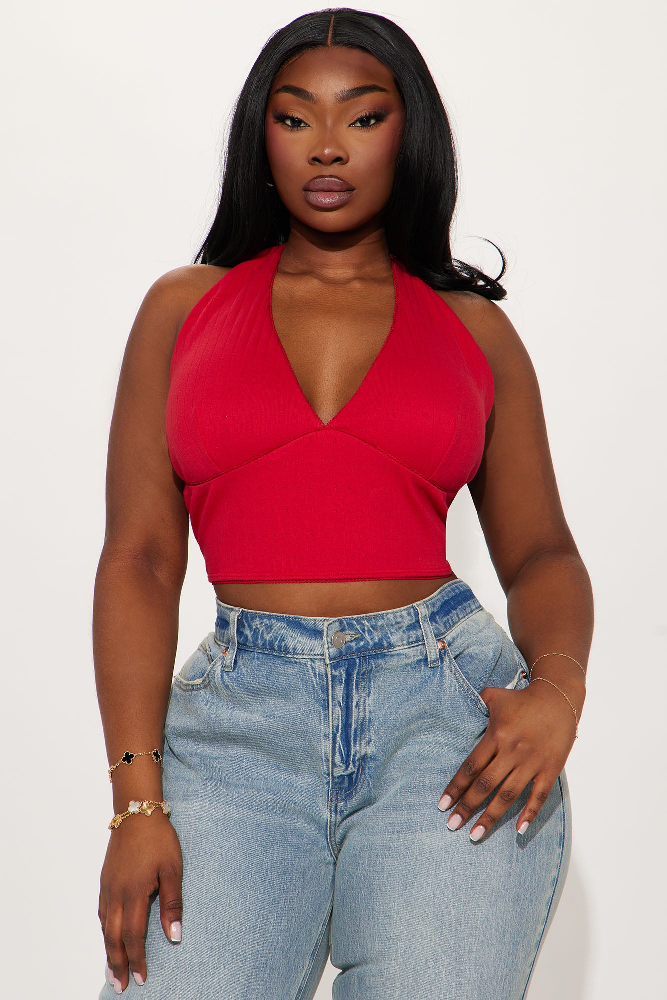Cora Pointelle Halter Top - Red - Image 4