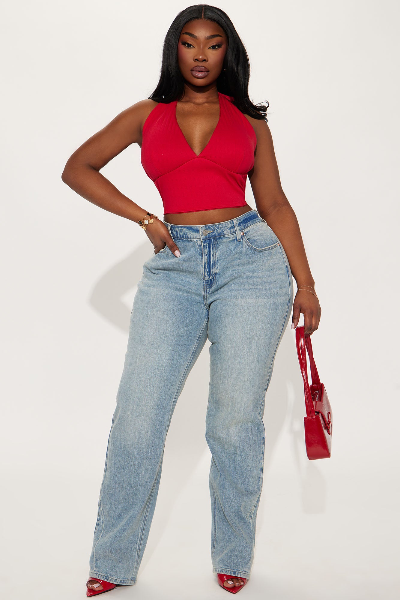 Cora Pointelle Halter Top - Red - Image 5
