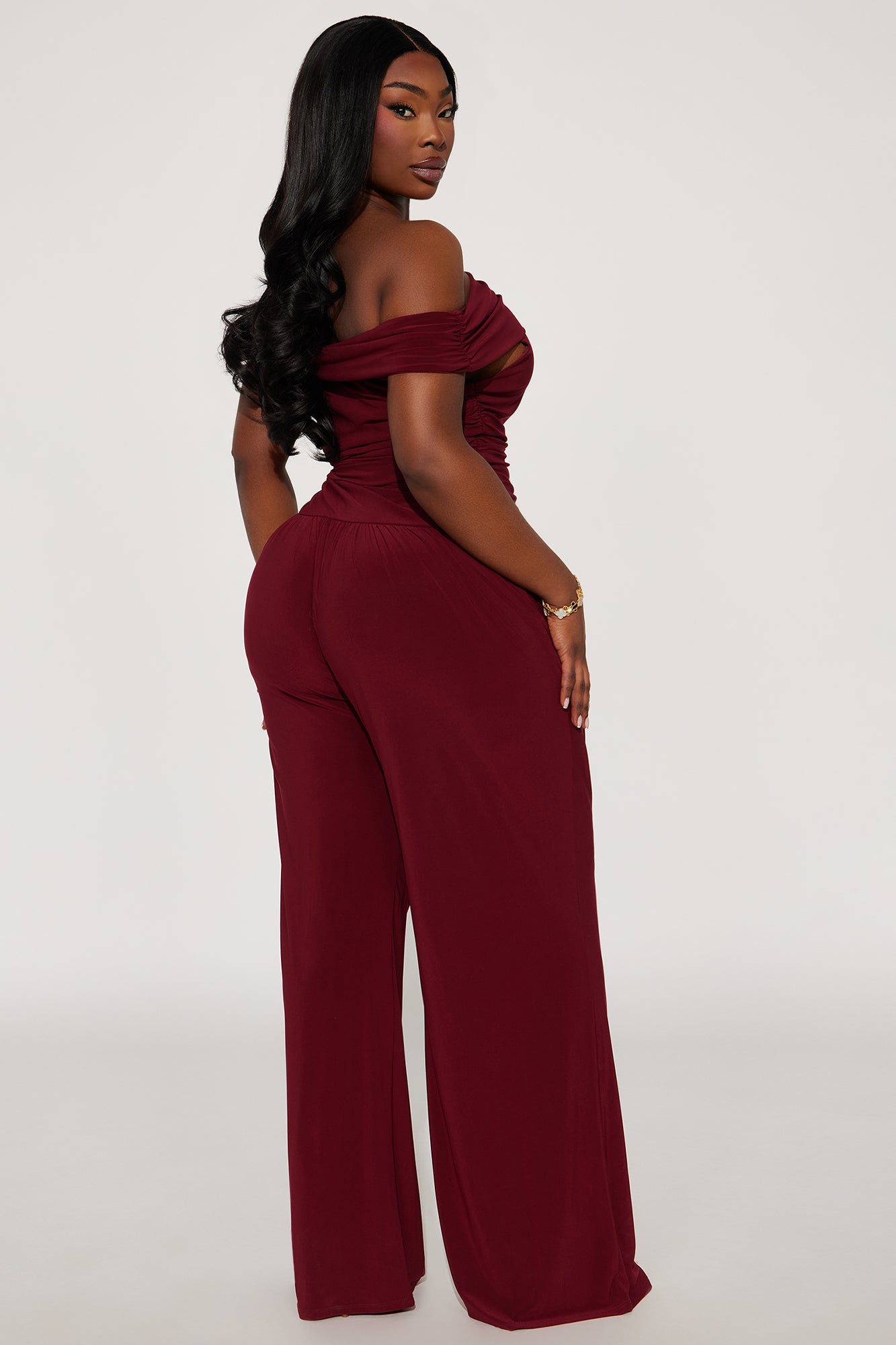 On To The Next Off Shoulder Jumpsuit - Burgundy - Image 6