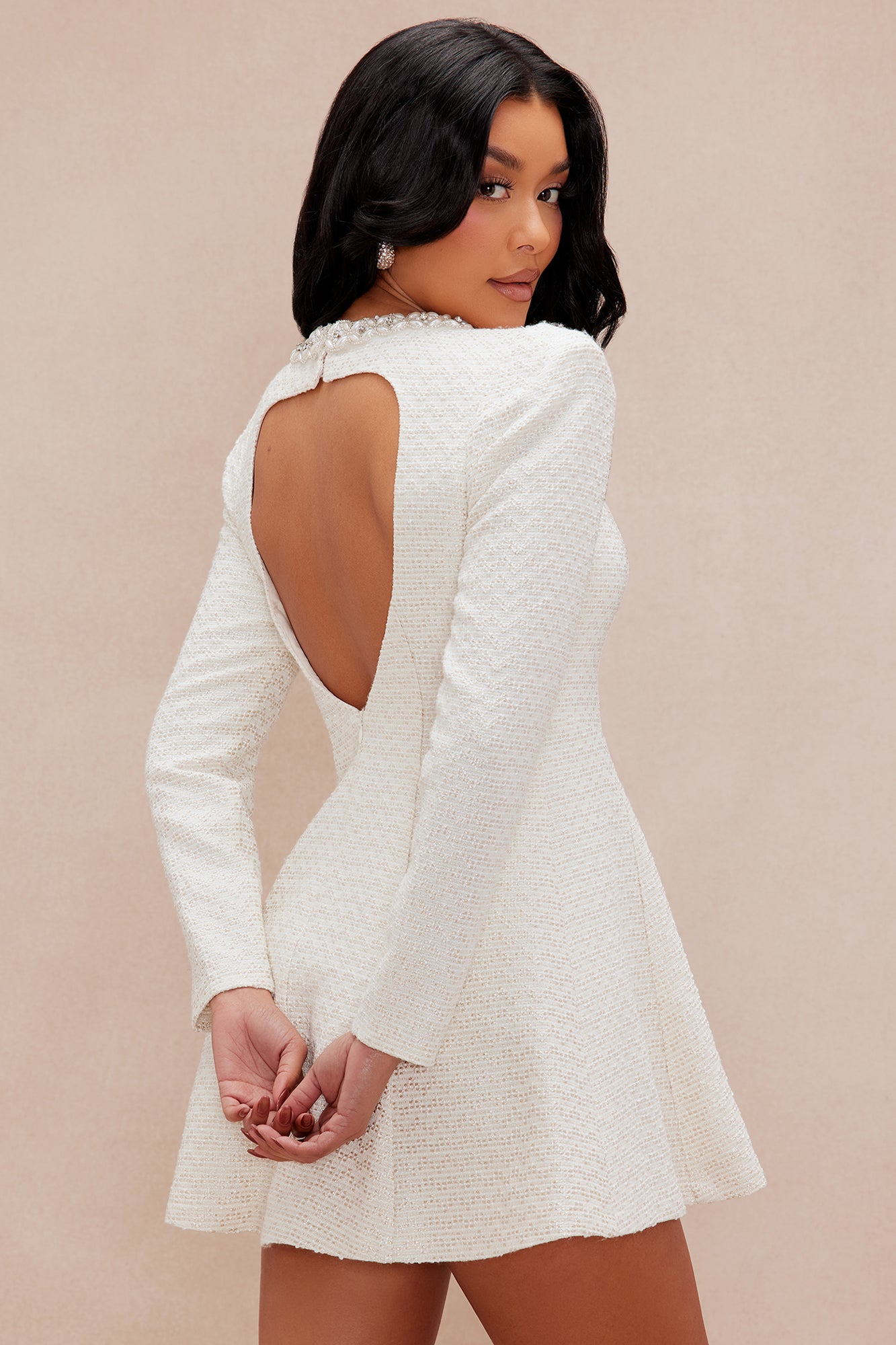 Angelina Tweed Mini Dress - Off White - Image 4