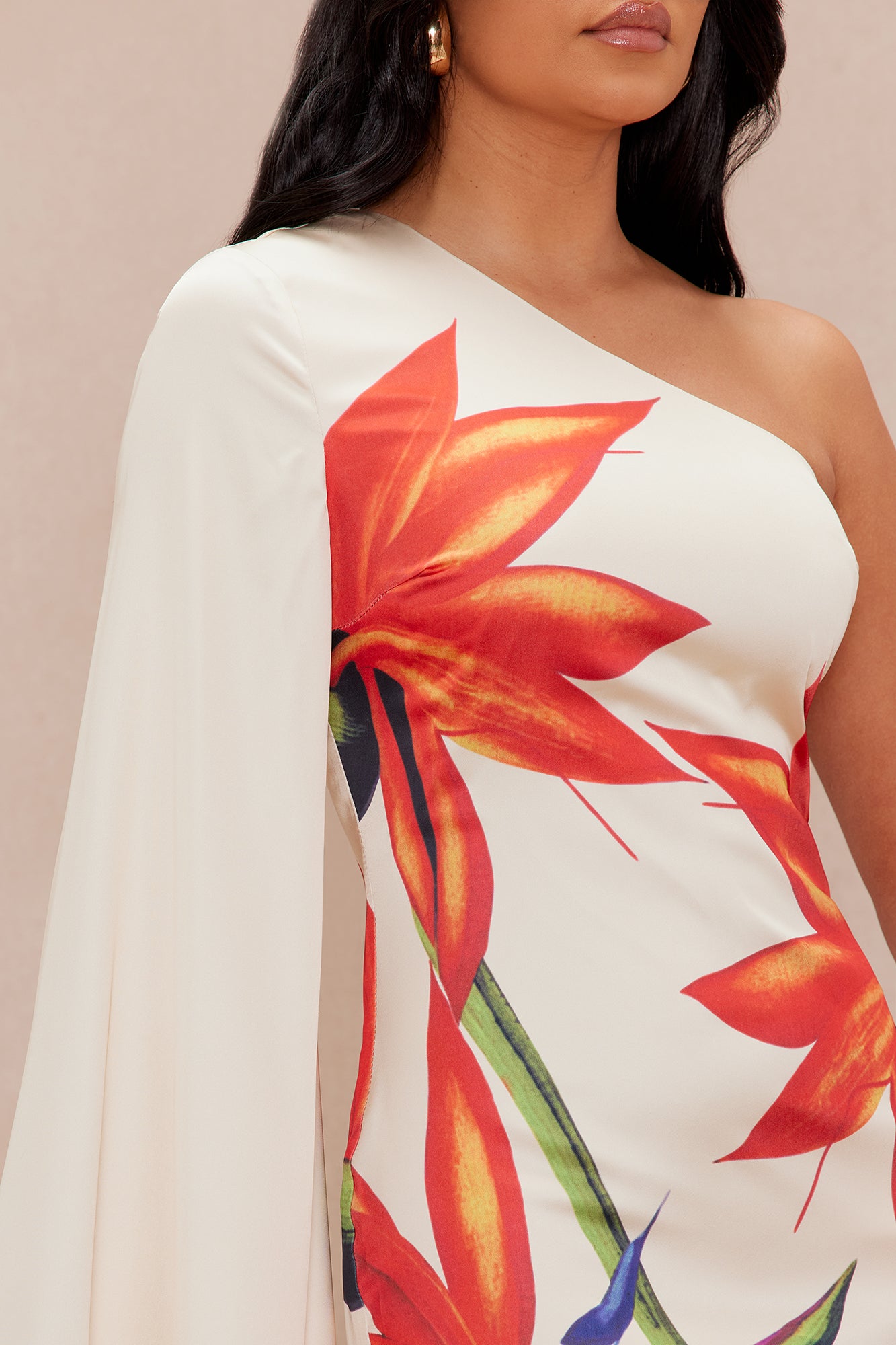 Althea One Shoulder Satin Maxi Dress - Nude/combo - Image 3