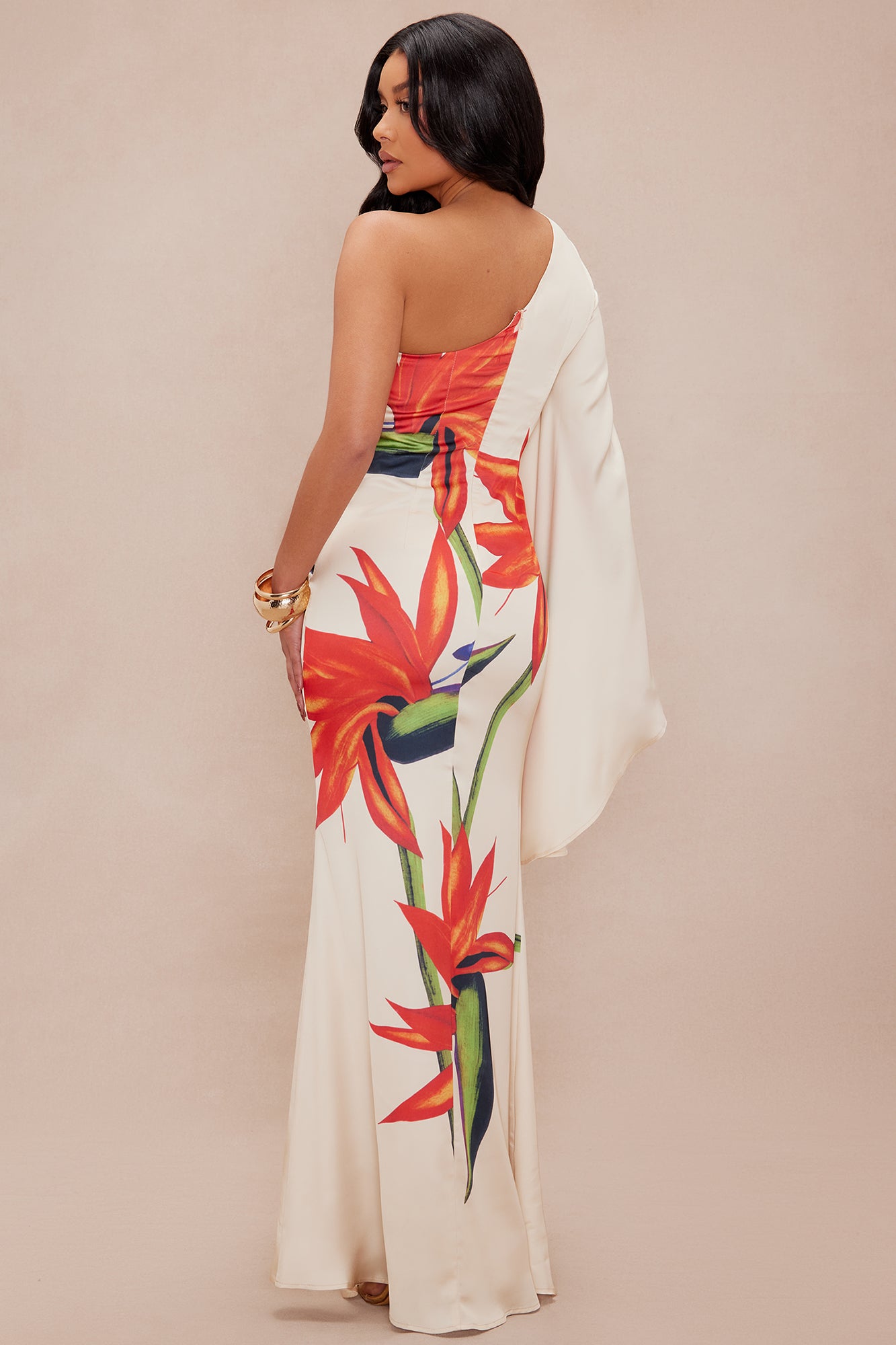 Althea One Shoulder Satin Maxi Dress - Nude/combo - Image 4