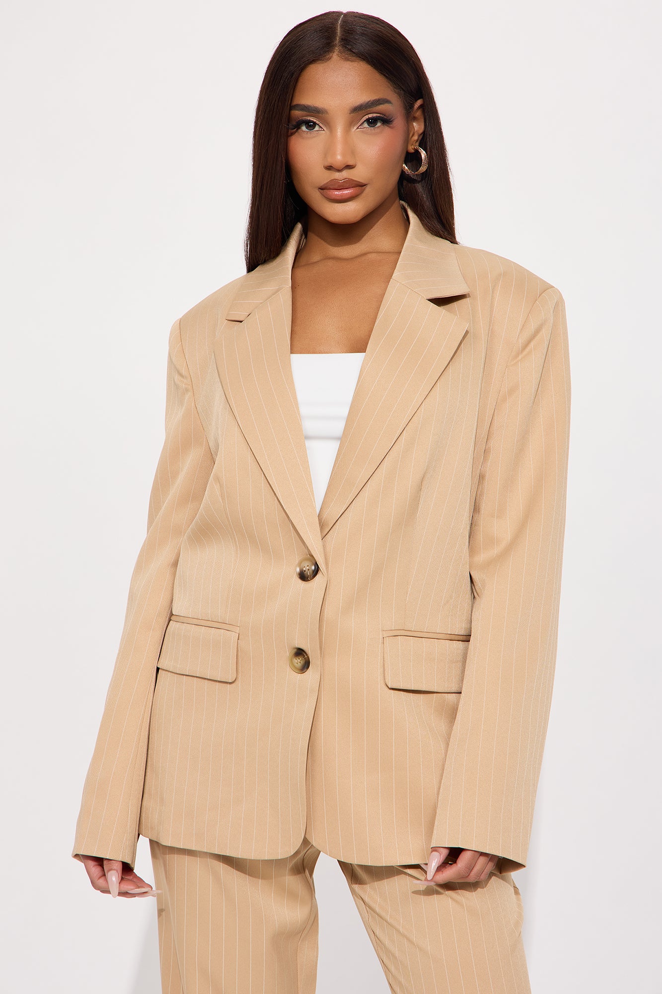 Kelsey Pinstripe Blazer - Tan - Image 3