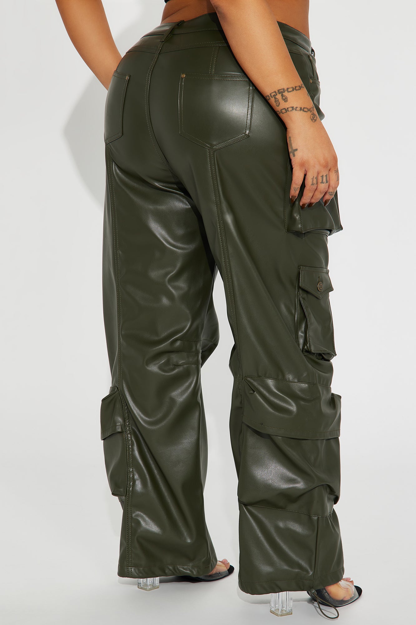 City Is Mine Faux Leather Cargo Pant - Olive - Image 6