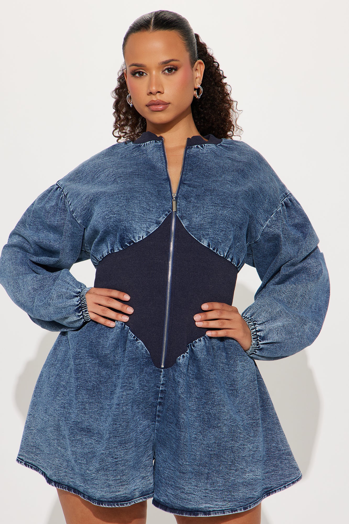 Becky Denim Romper - Medium Wash - Image 5