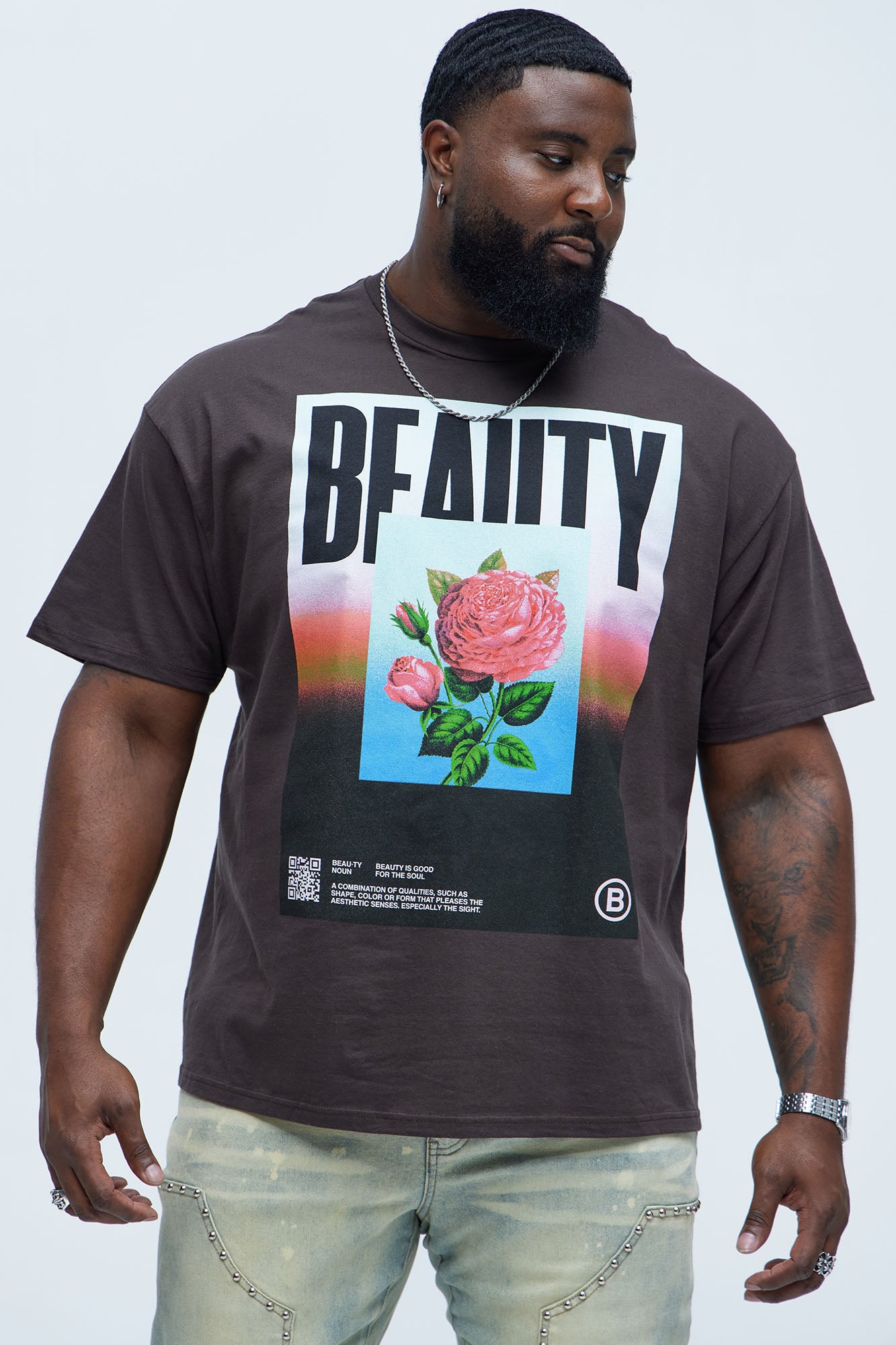 Beauty Gradient Short Sleeve Tee - Brown - Image 4