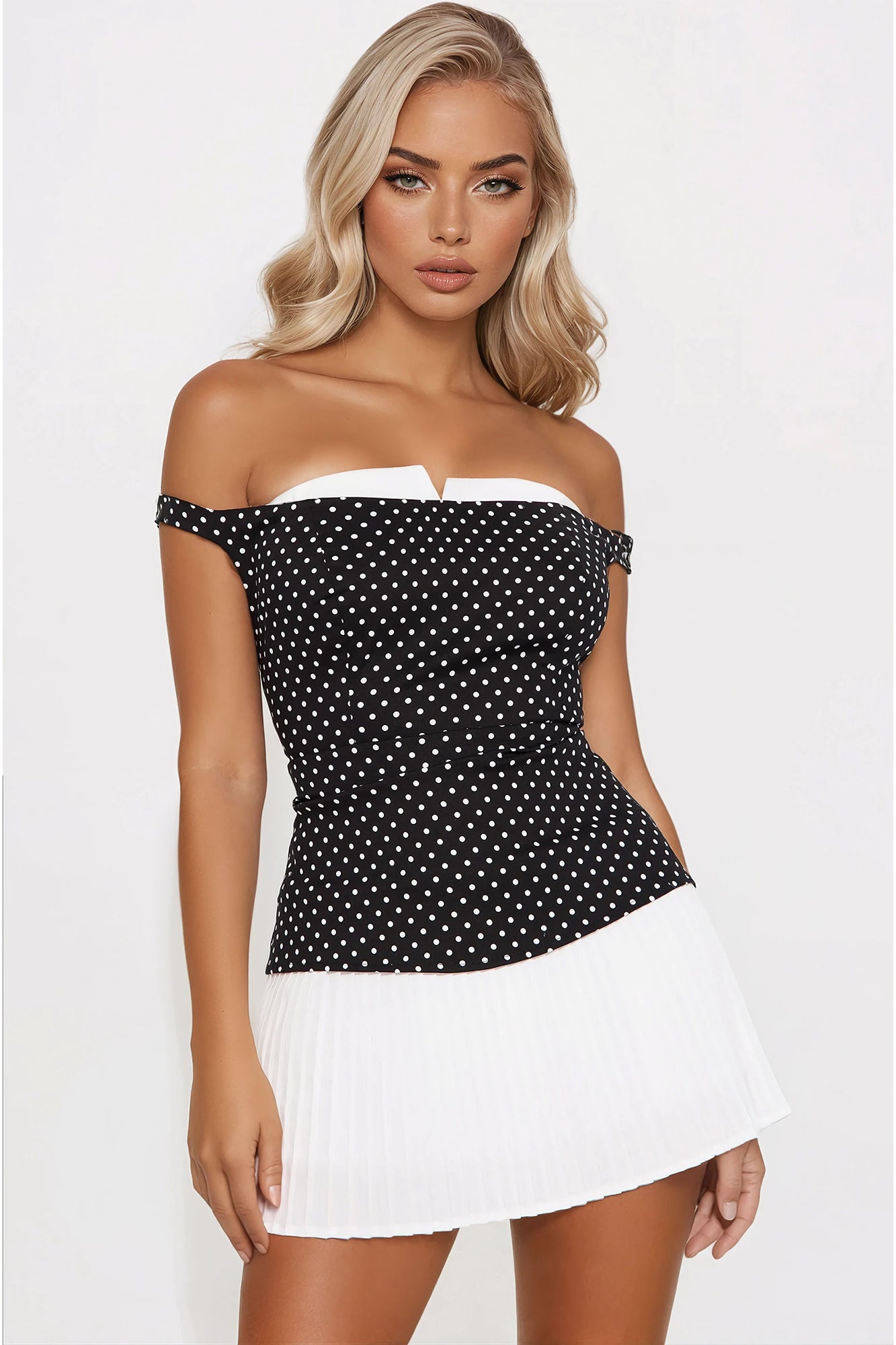 Work In Progress Polka Dot Mini Dress - Black/White - Image 3