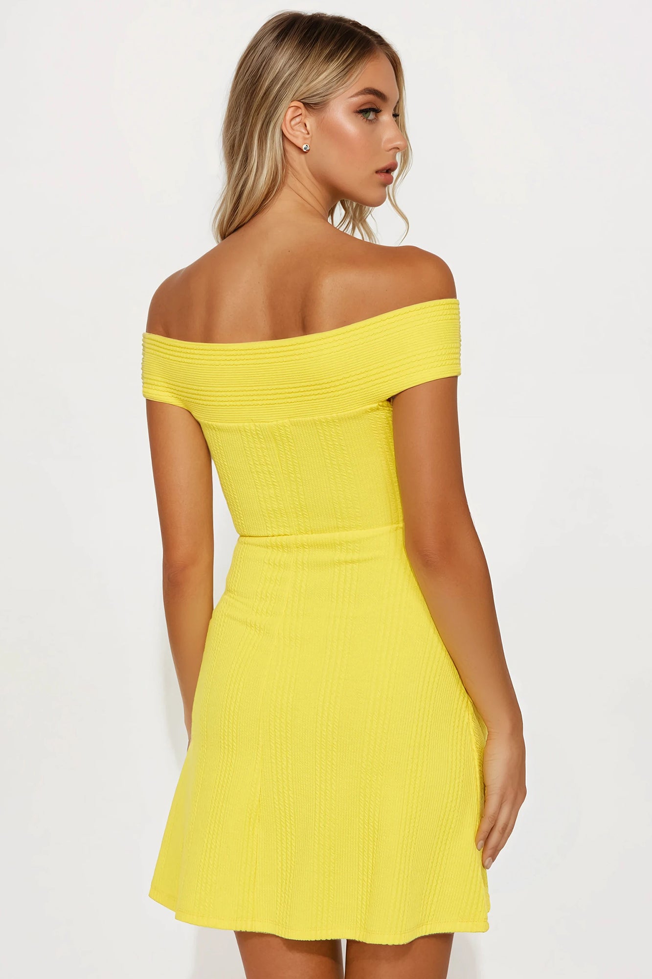 Eden Off Shoulder Mini Dress - Yellow - Image 3