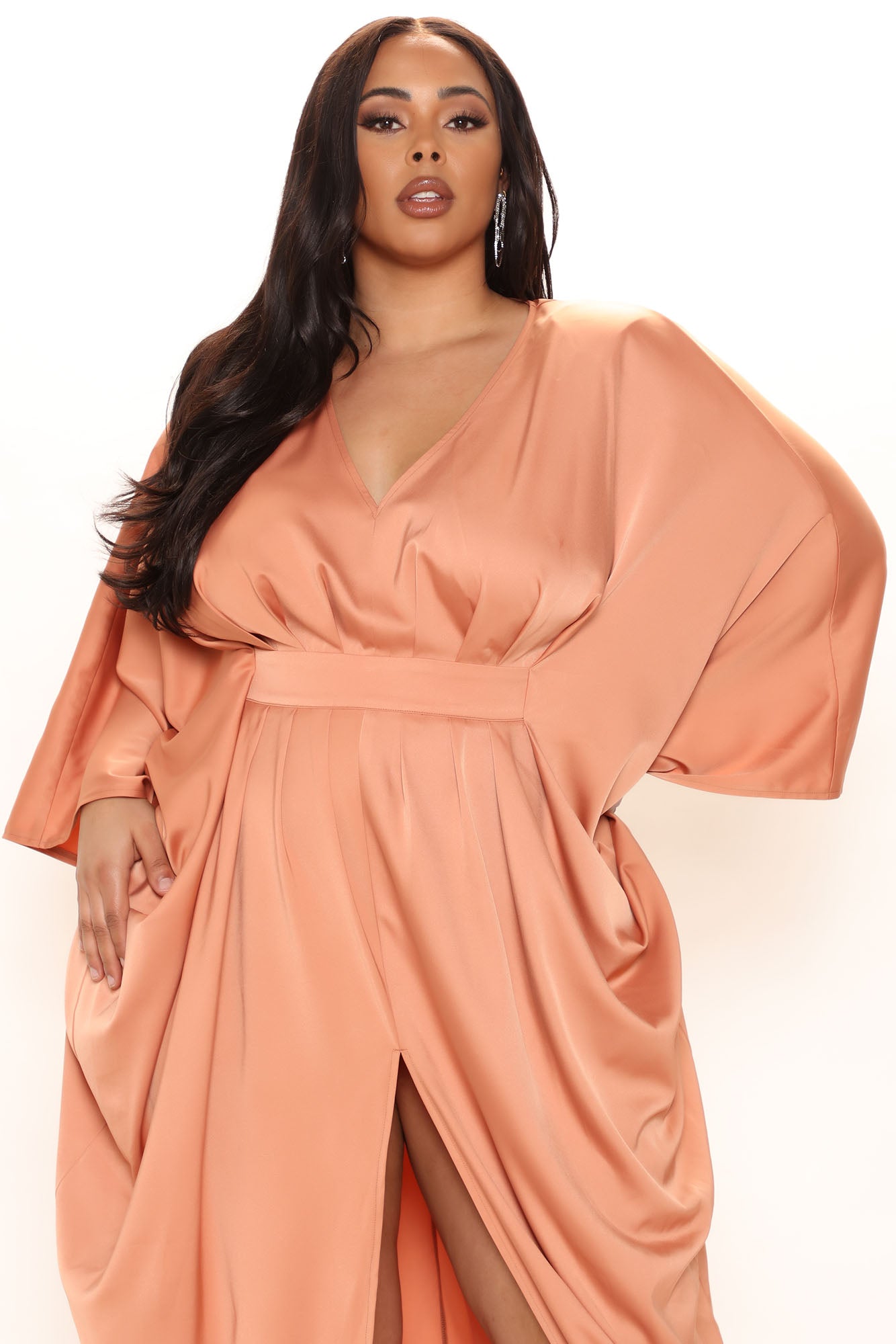 Spectacular Woman Satin Maxi Dress - Peach - Image 6