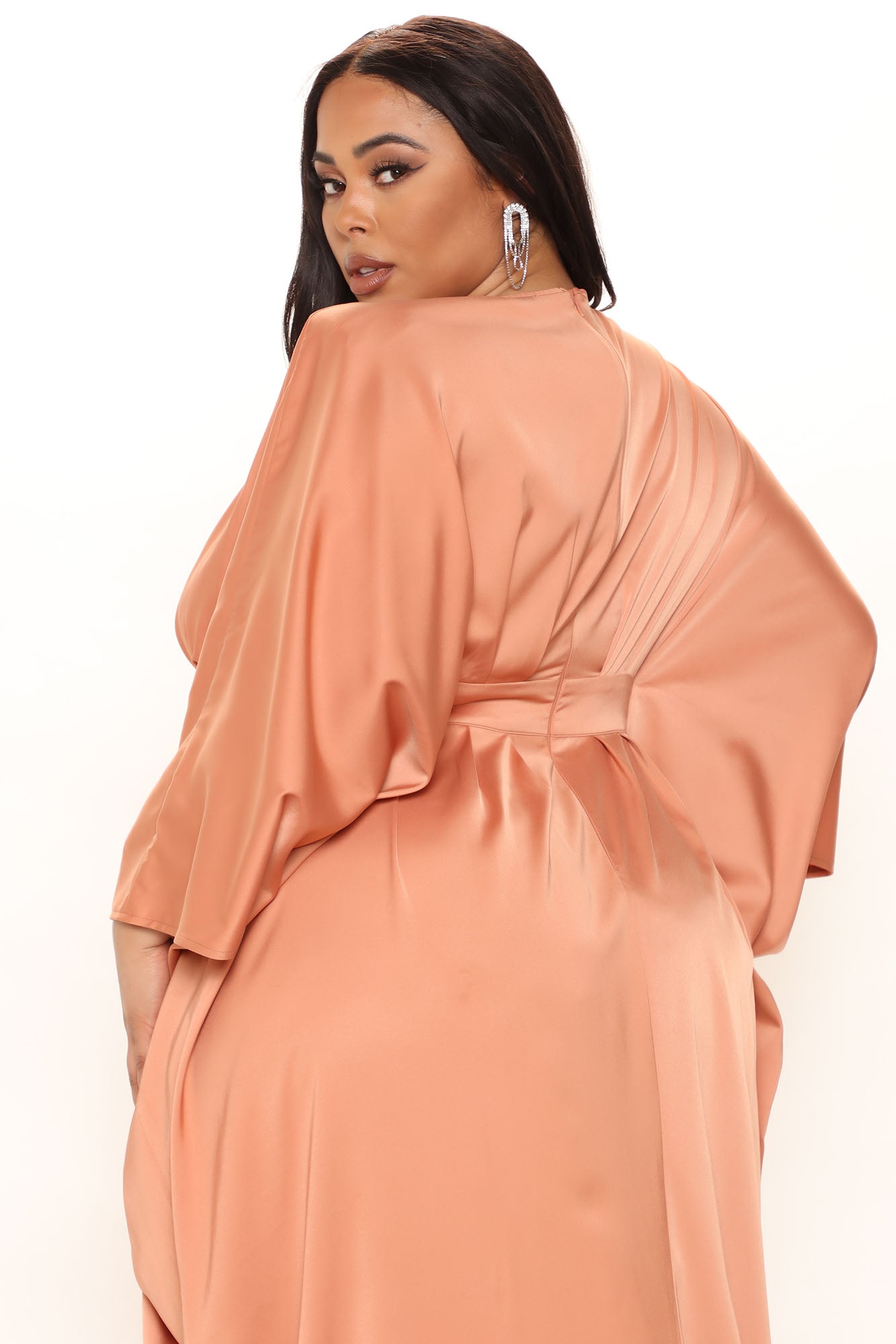 Spectacular Woman Satin Maxi Dress - Peach - Image 8