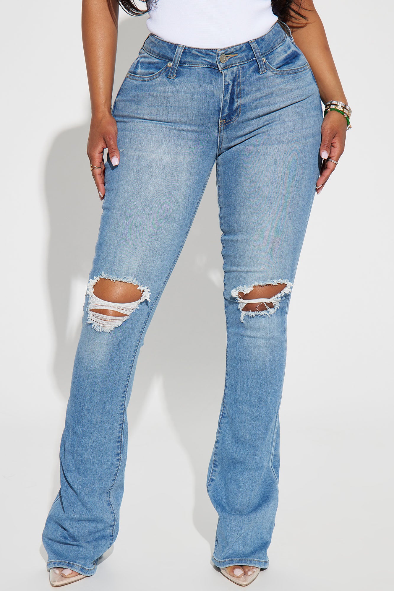Jessie Mid Rise Distressed Bootcut Jean - Light Blue Wash - Image 7