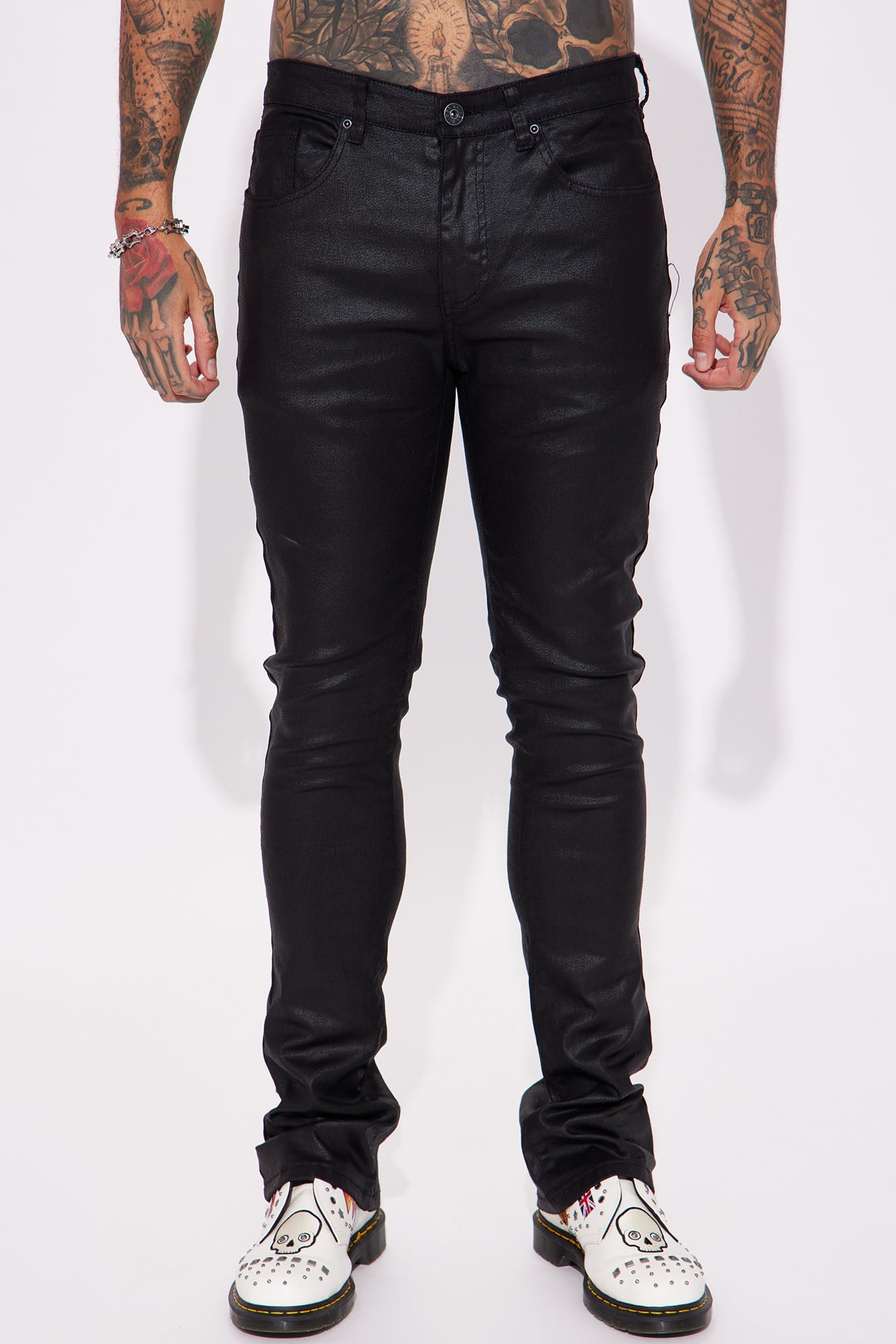 As I Do Waxed Stacked Skinny Flare Jeans - Black - Image 4