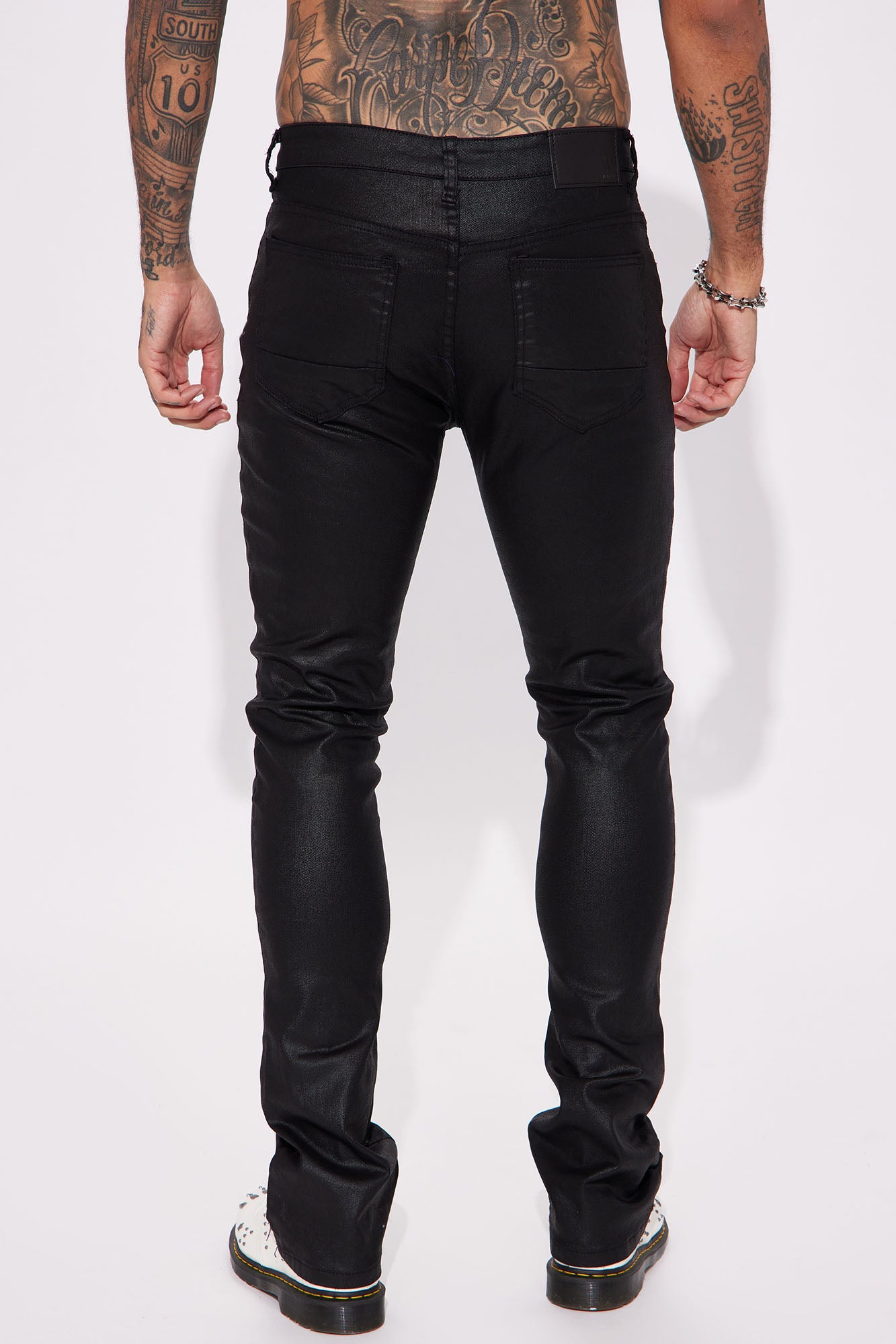 As I Do Waxed Stacked Skinny Flare Jeans - Black - Image 5