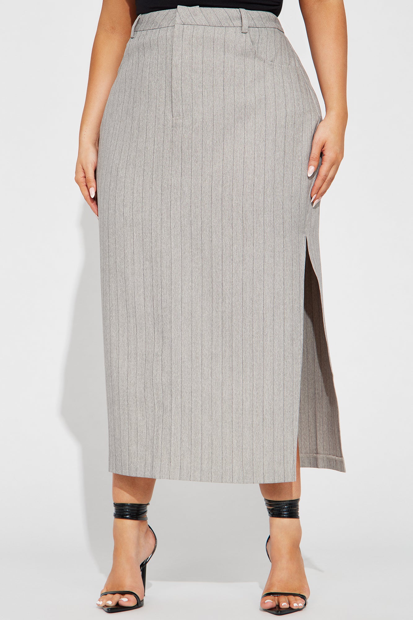 Work That Pinstripe Midi Skirt - Grey - Image 5