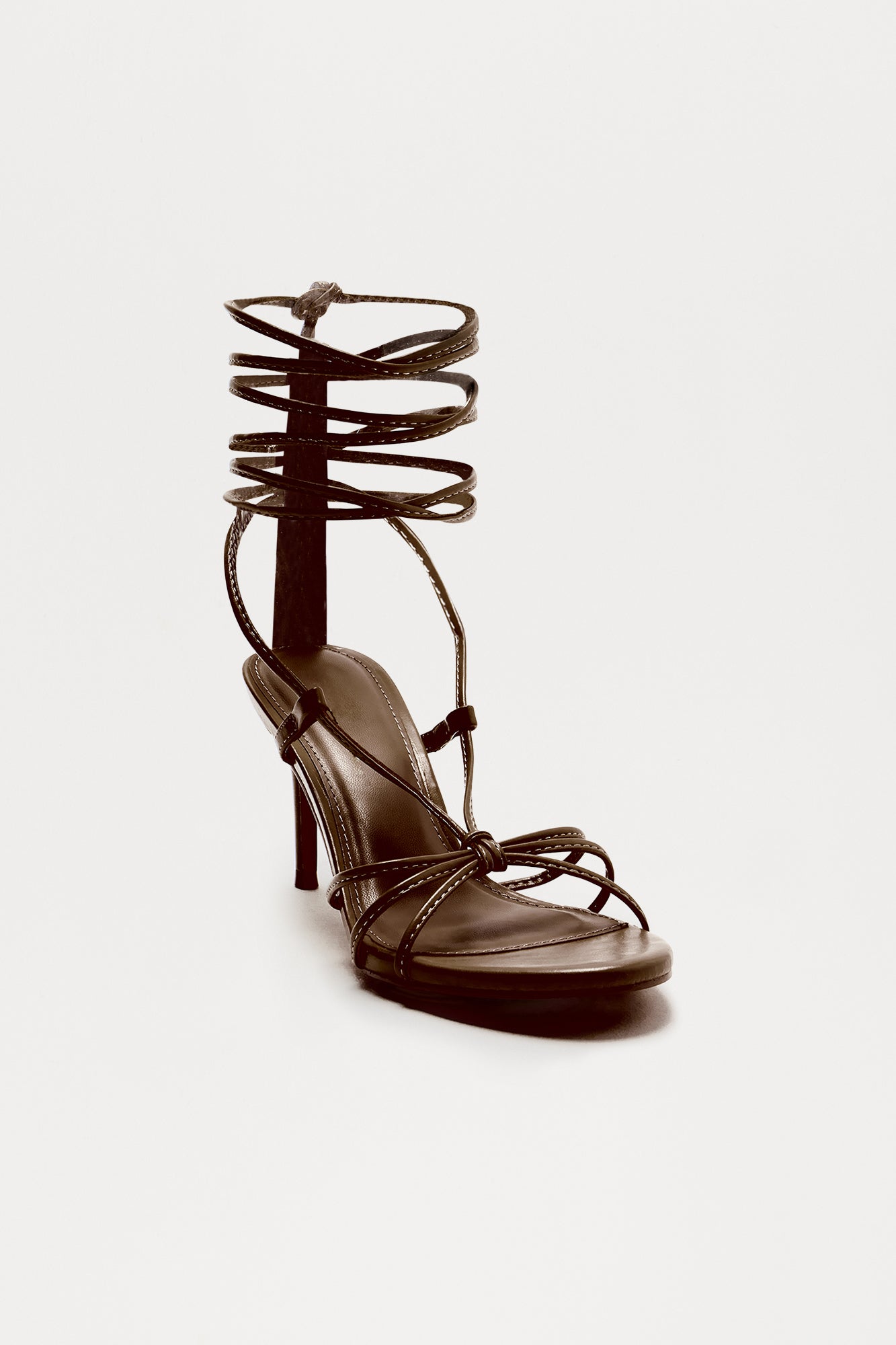 Jai Faux Leather Wrap Up Stiletto Heels - Brown - Image 3