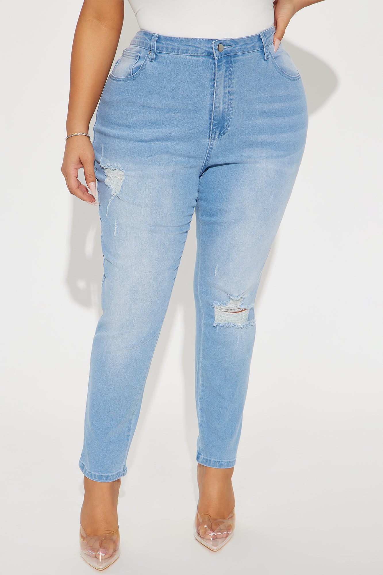 Call It Love Stretch Ripped Skinny Jeans - Light Wash - Image 5