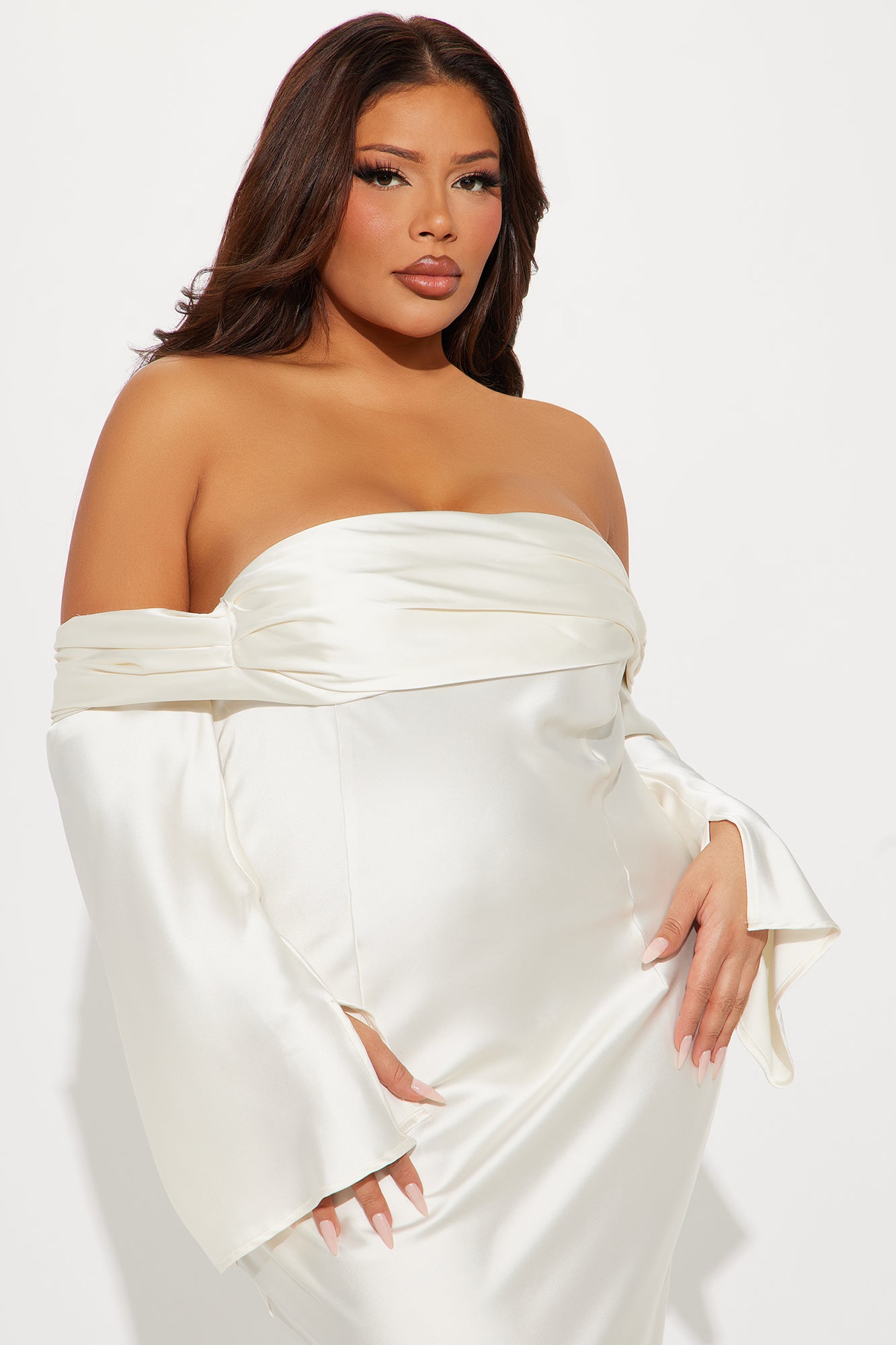 Amandine Satin Maxi Dress - Cream - Image 7