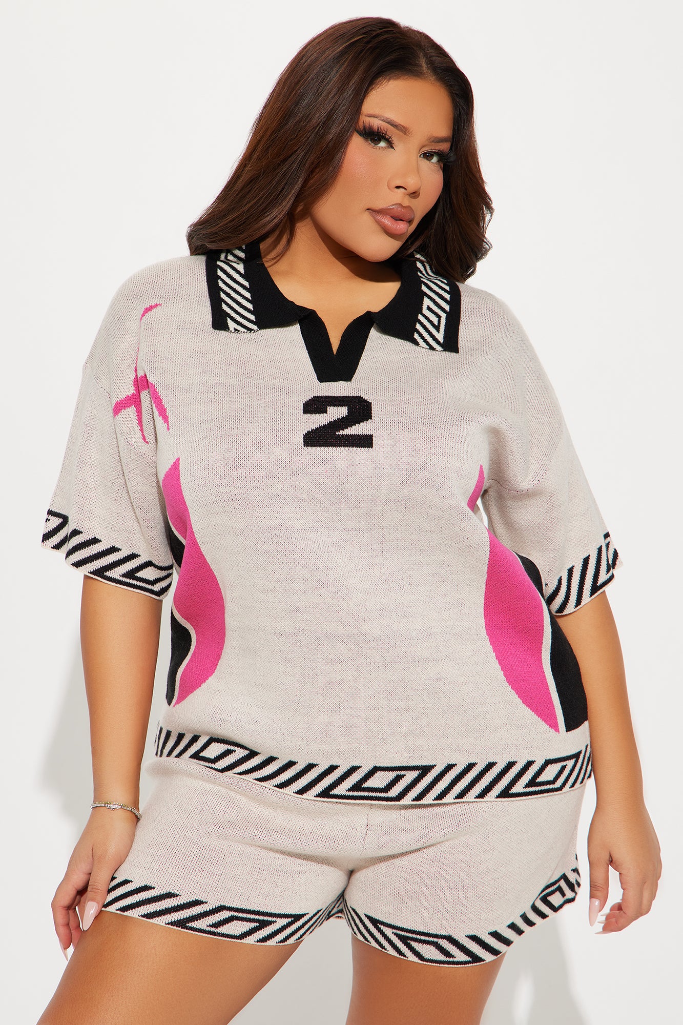 Nina Sweater Polo Short Set - Natural/Combo - Image 4