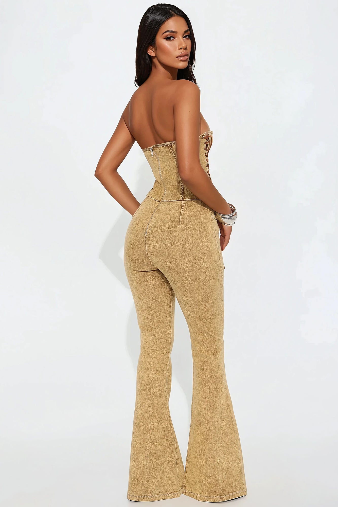 Meet Me In The Desert Denim Jumpsuit - Tan - Image 3