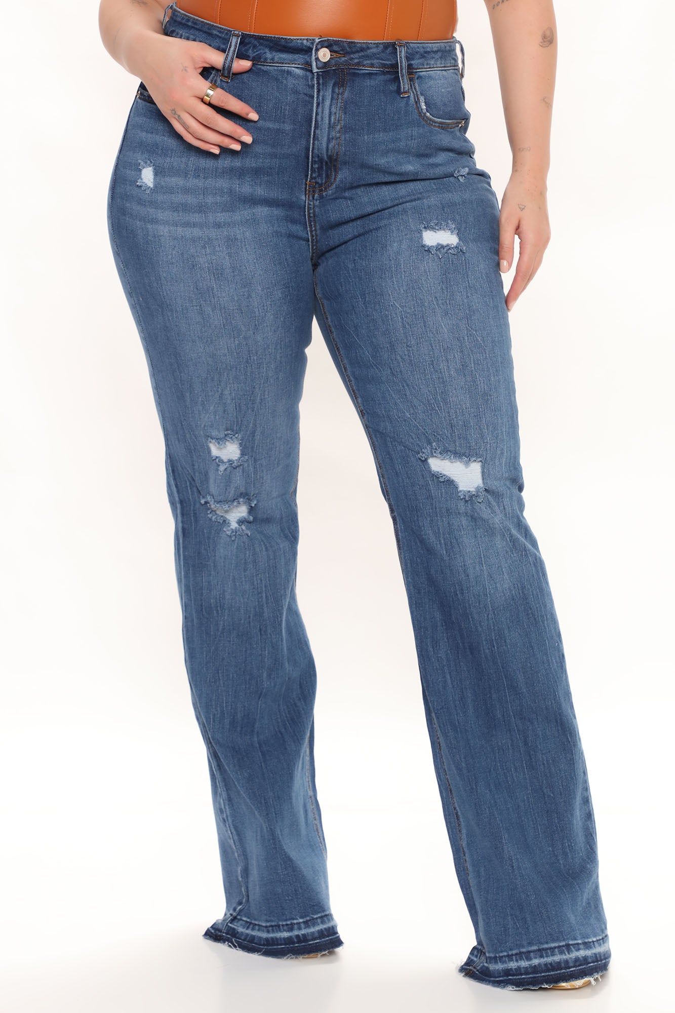 Tall Road Tripper Ripped Stretch Flare Jeans - Dark Wash - Image 6