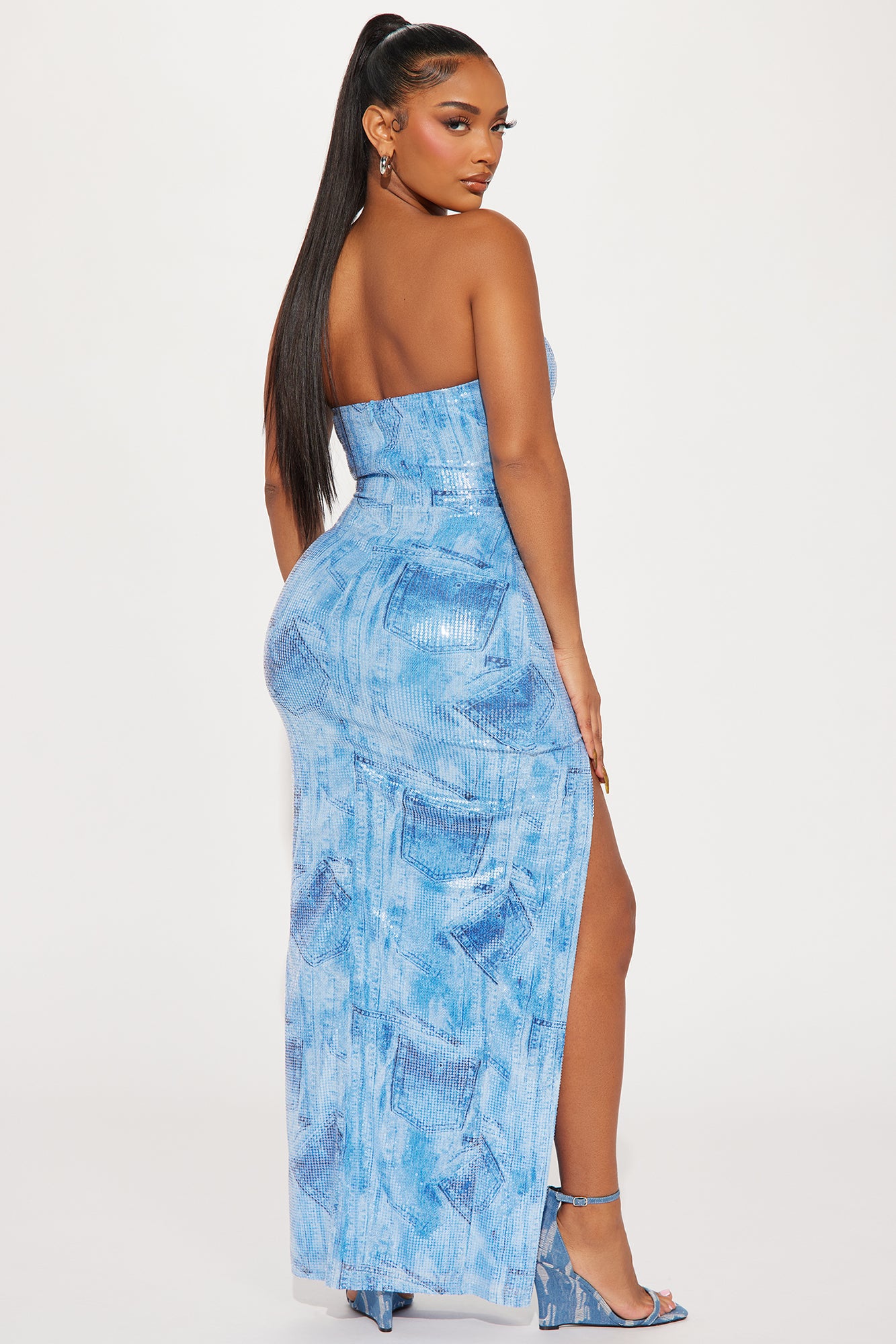 A Denim Affair Sequin Maxi Dress - Light Blue - Image 3