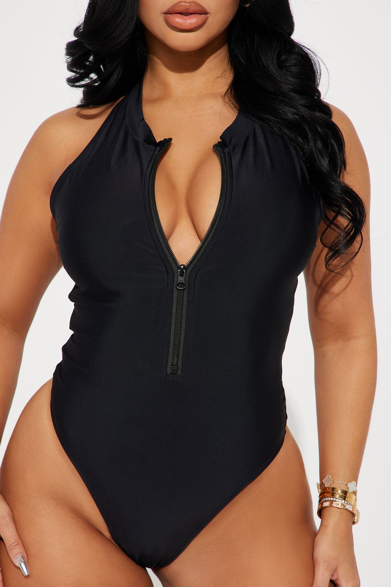 Evelyn Zip Up 1 Piece Swimsuit - Black - Image 3
