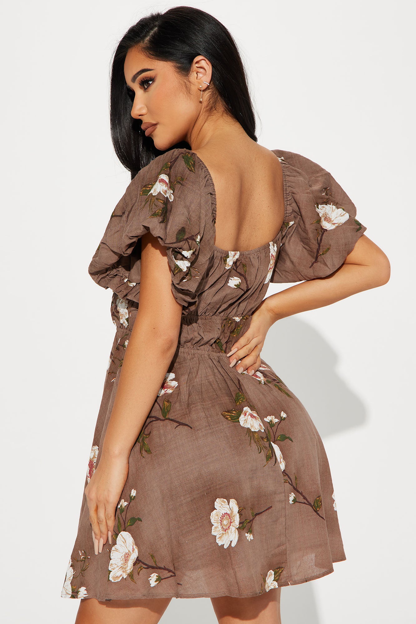 Sienna Floral Mini Dress - Brown - Image 3