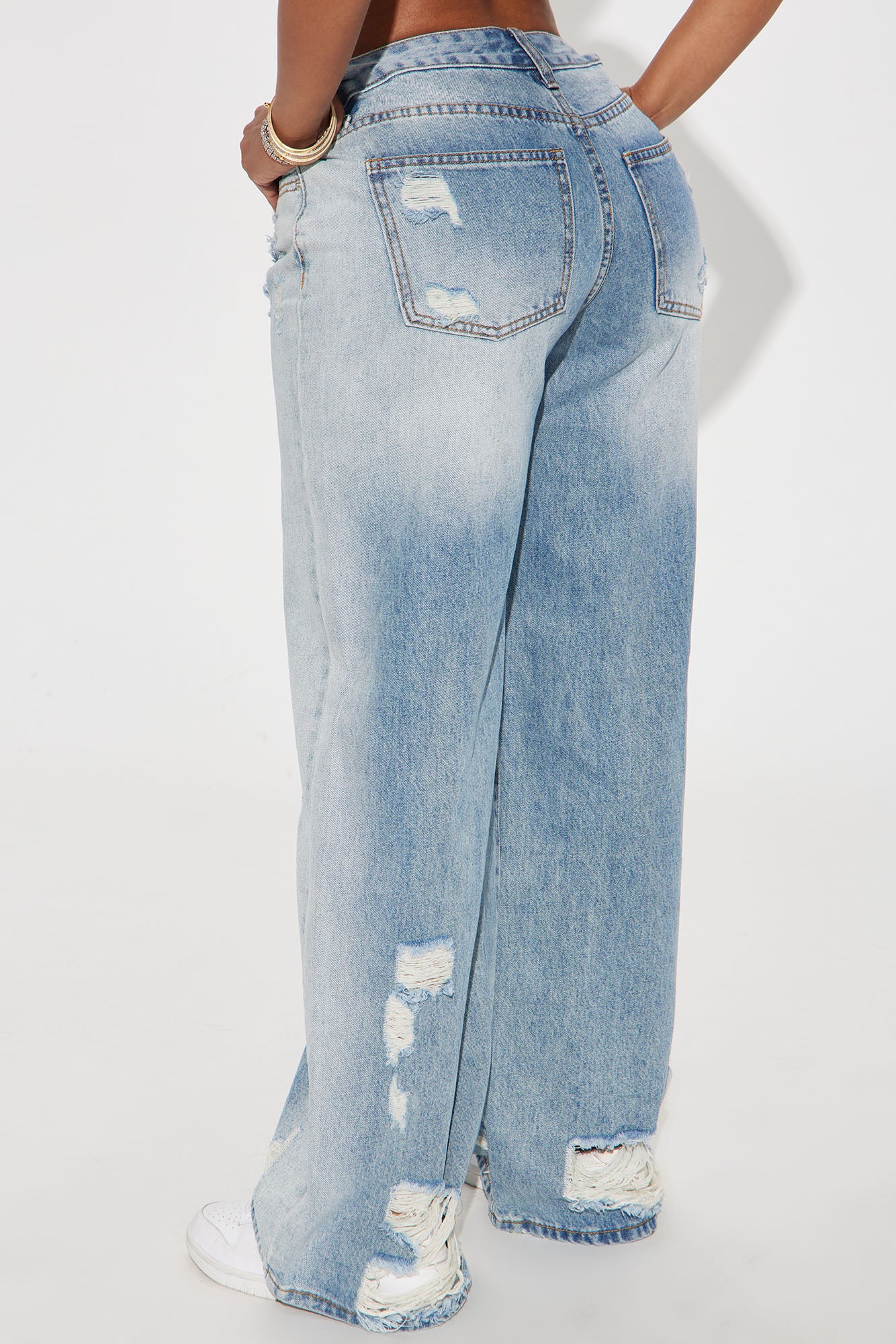 Alena Non Stretch Ripped Tinted Wide Leg Jeans - Vintage Wash - Image 3