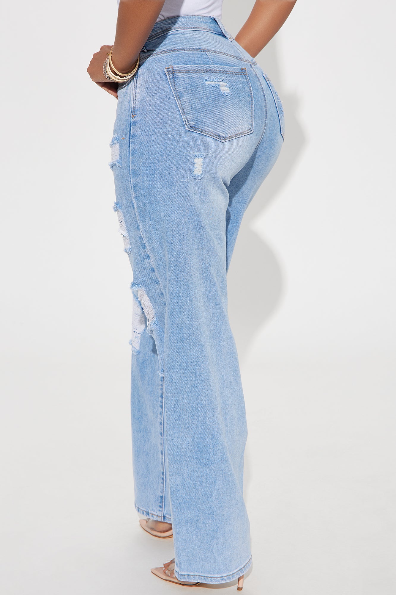 Livvy Stretch Ripped Straight Leg Jeans - Light Wash - Image 3